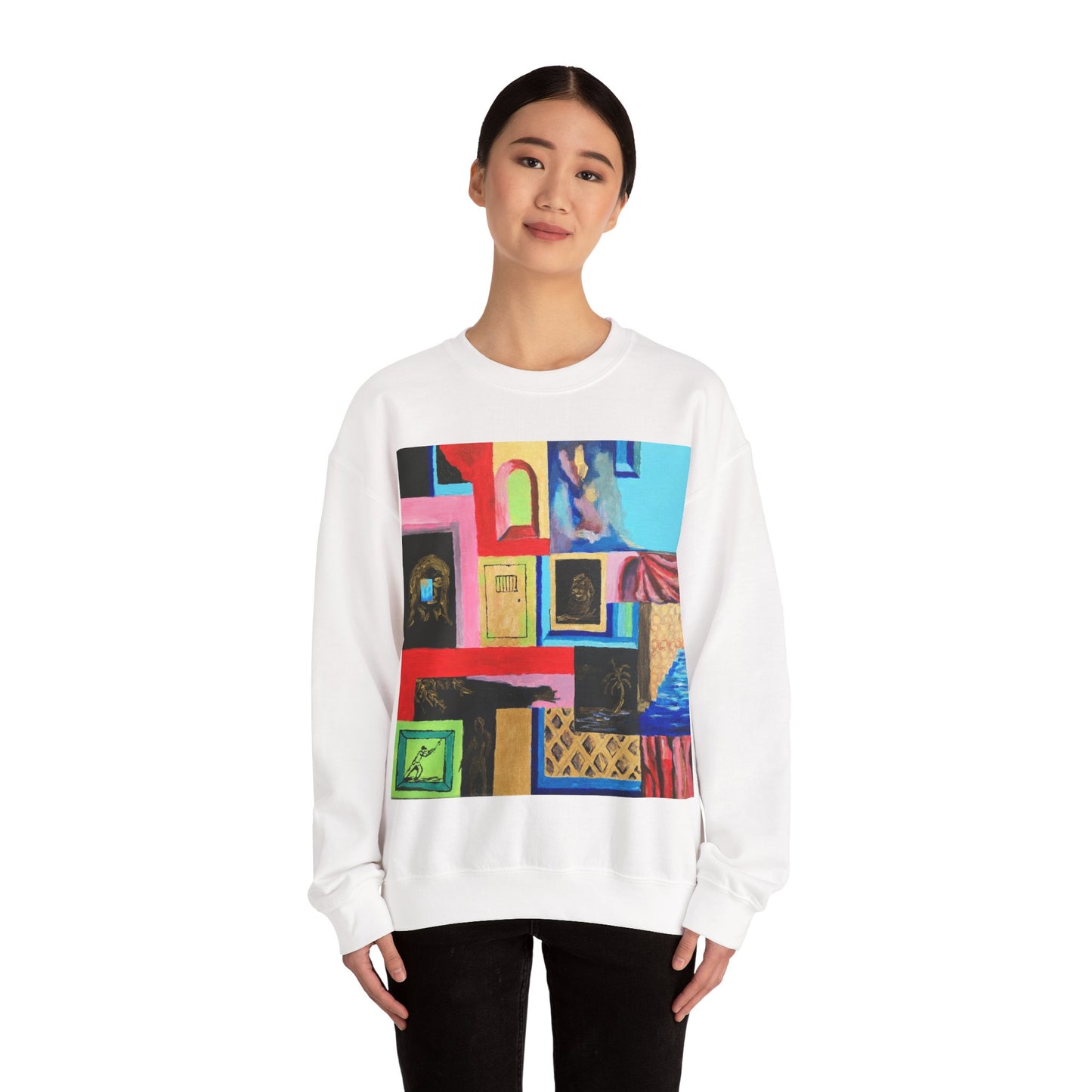 Abstract Gallery Crewneck Sweatshirt — Colorful Collage Art Print