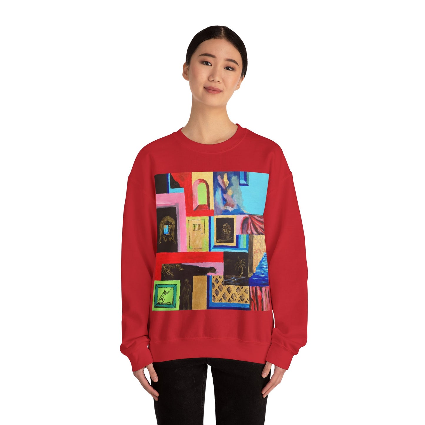 Abstract Gallery Crewneck Sweatshirt — Colorful Collage Art Print