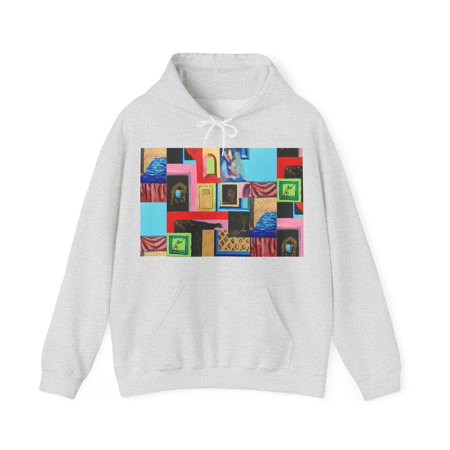 Efe Abstract Collage Hoodie — Colorful Retro Frames Art Sweatshirt