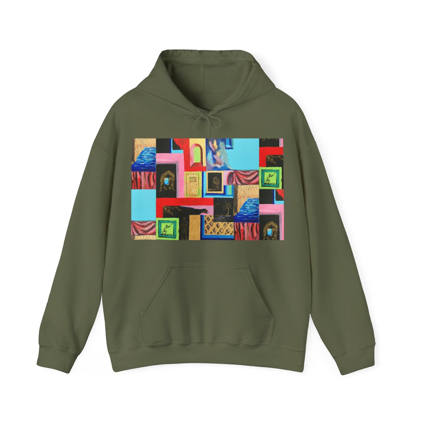 Efe Abstract Collage Hoodie — Colorful Retro Frames Art Sweatshirt