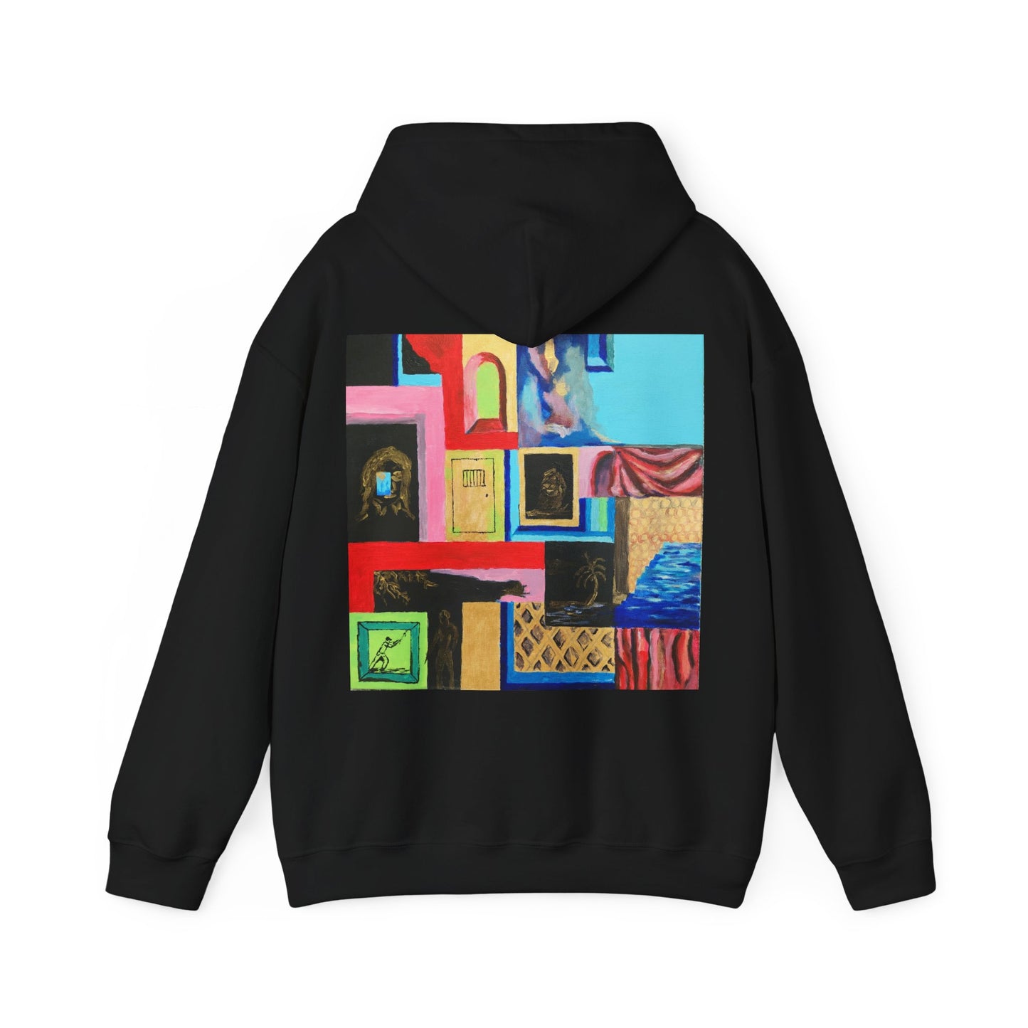 Efe Abstract Collage Hoodie — Colorful Retro Frames Art Sweatshirt