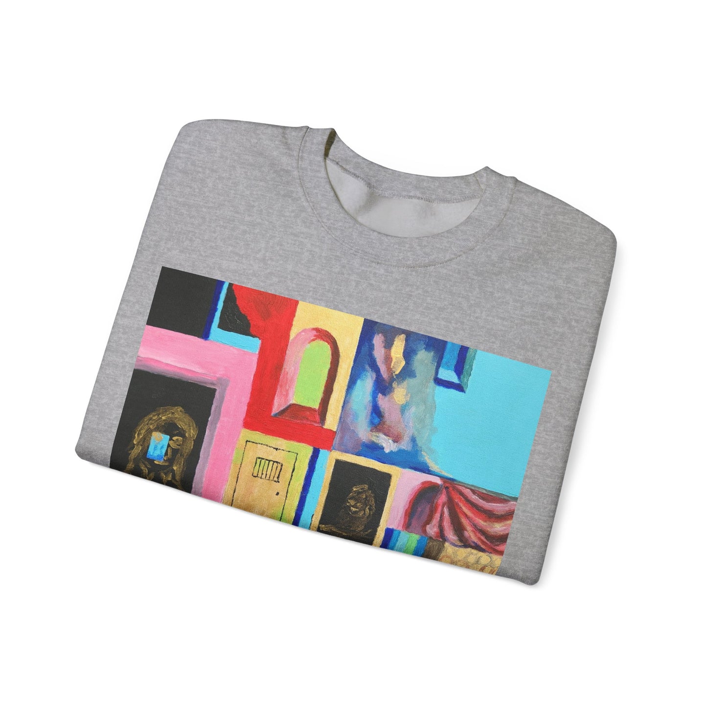 Abstract Gallery Crewneck Sweatshirt — Colorful Collage Art Print