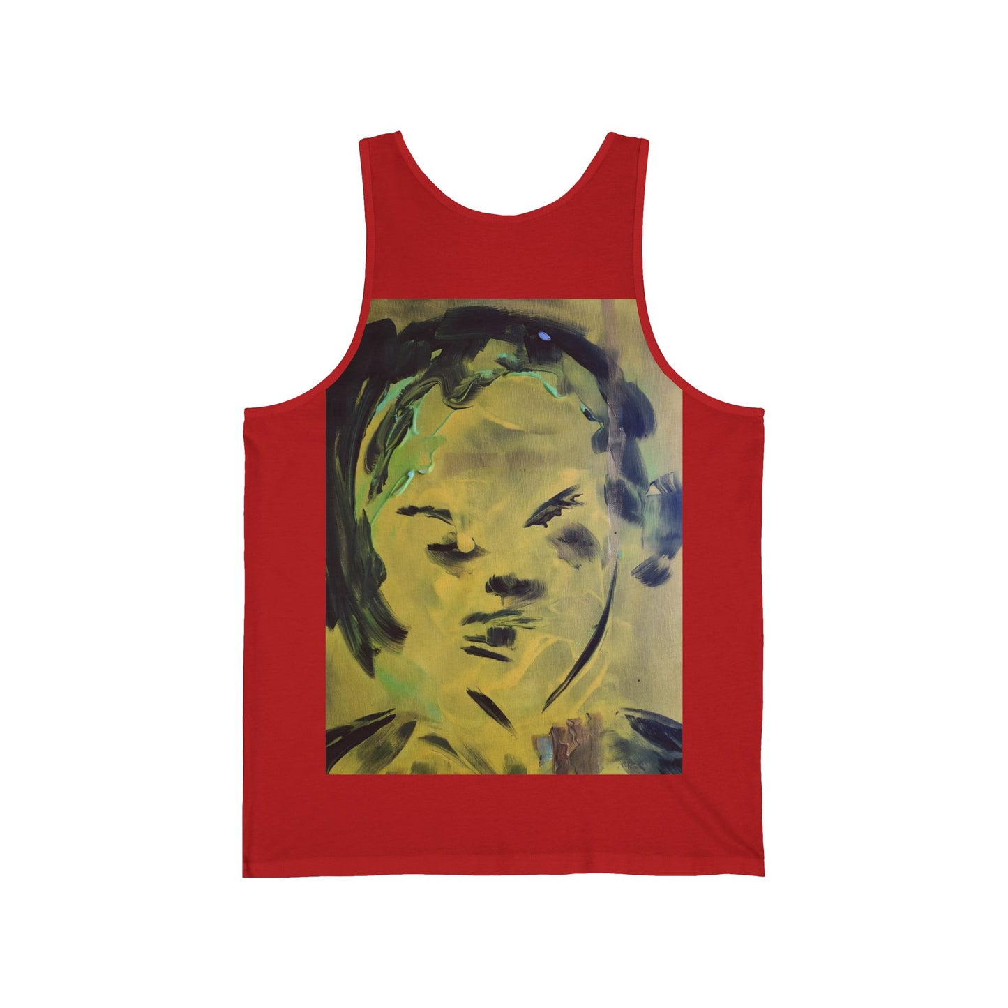 Efe Abstract Face Tank Top — Yellow Green Expressionist Portrait Graphic Tank