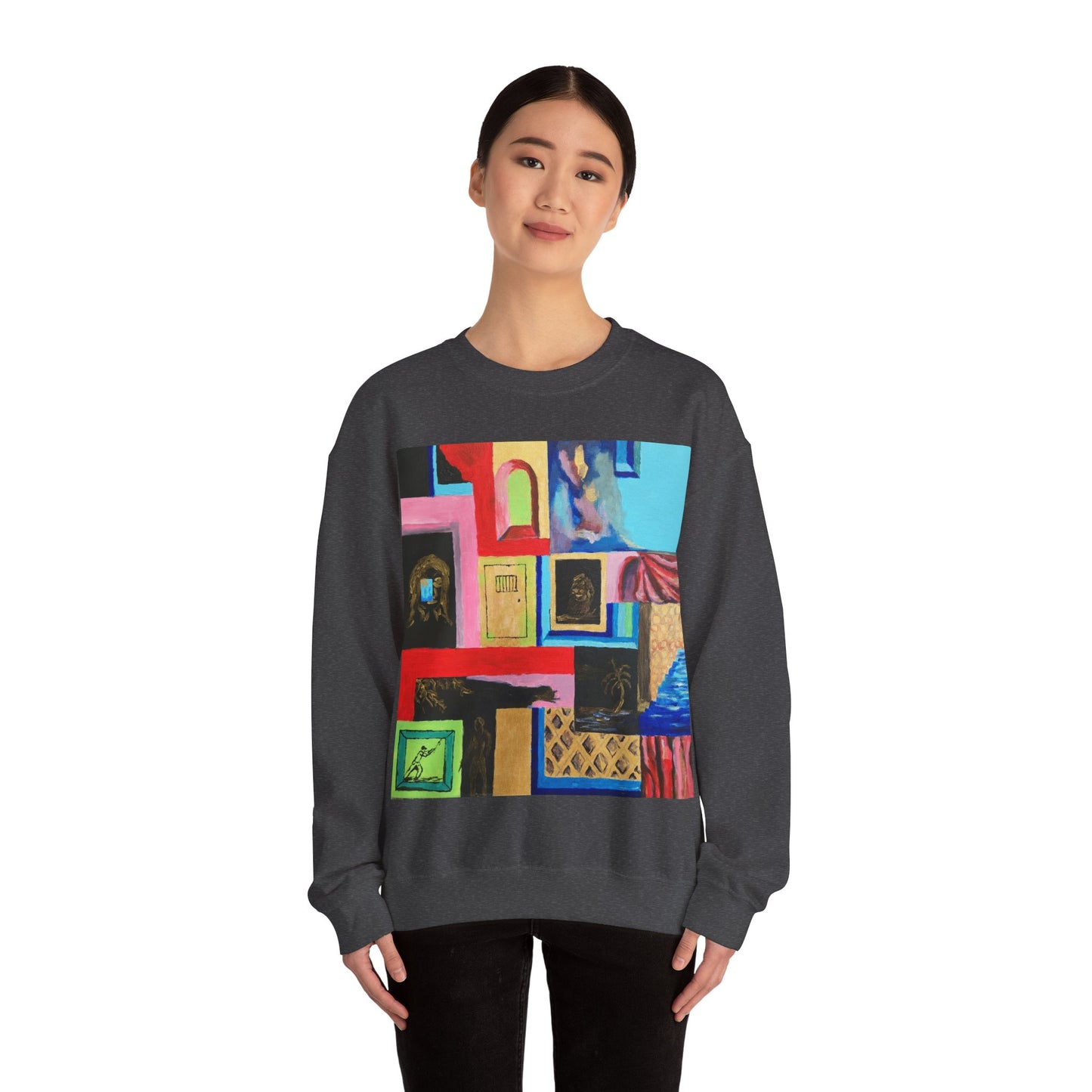 Abstract Gallery Crewneck Sweatshirt — Colorful Collage Art Print