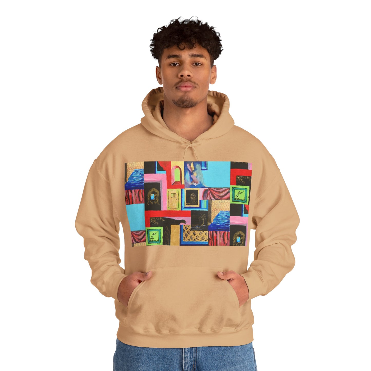 Efe Abstract Collage Hoodie — Colorful Retro Frames Art Sweatshirt