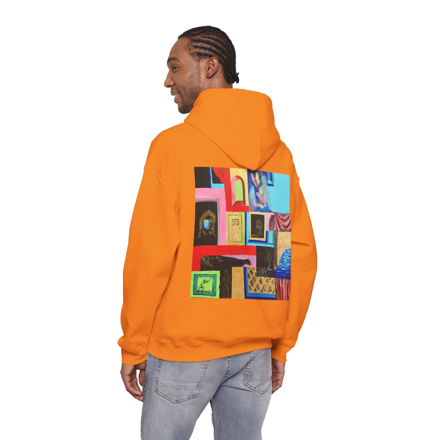 Efe Abstract Collage Hoodie — Colorful Retro Frames Art Sweatshirt