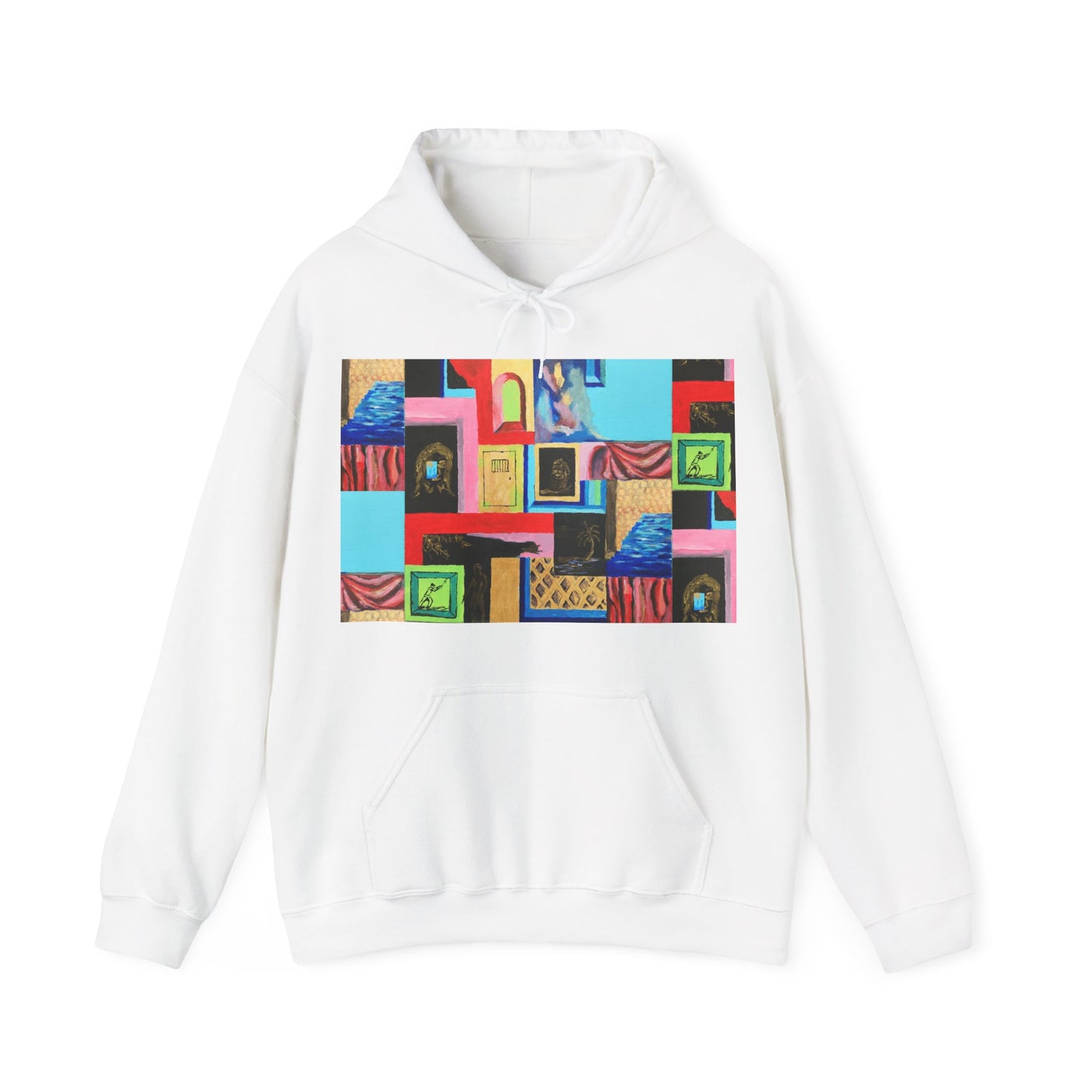 Efe Abstract Collage Hoodie — Colorful Retro Frames Art Sweatshirt