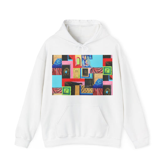 Efe Abstract Collage Hoodie — Colorful Retro Frames Art Sweatshirt