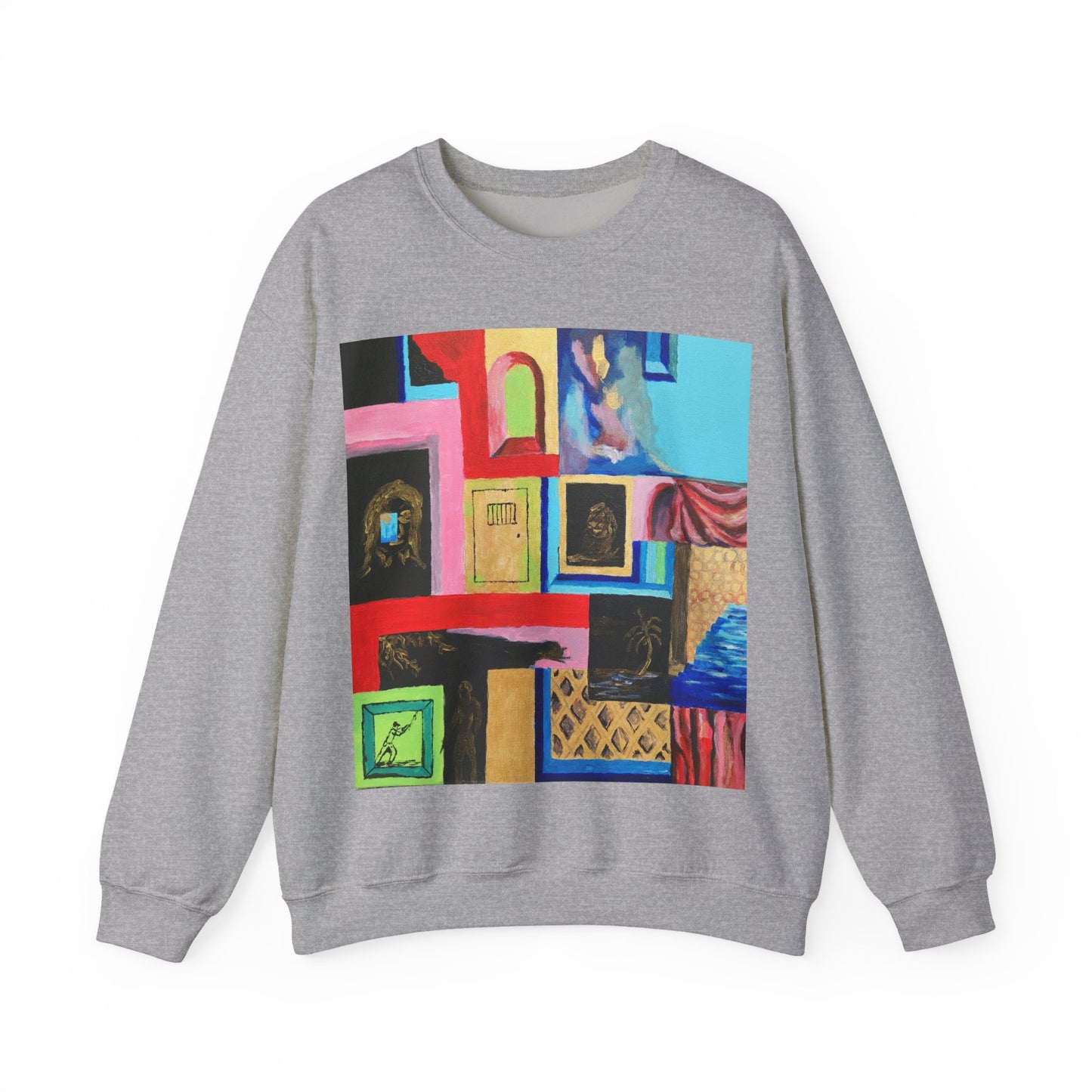 Abstract Gallery Crewneck Sweatshirt — Colorful Collage Art Print