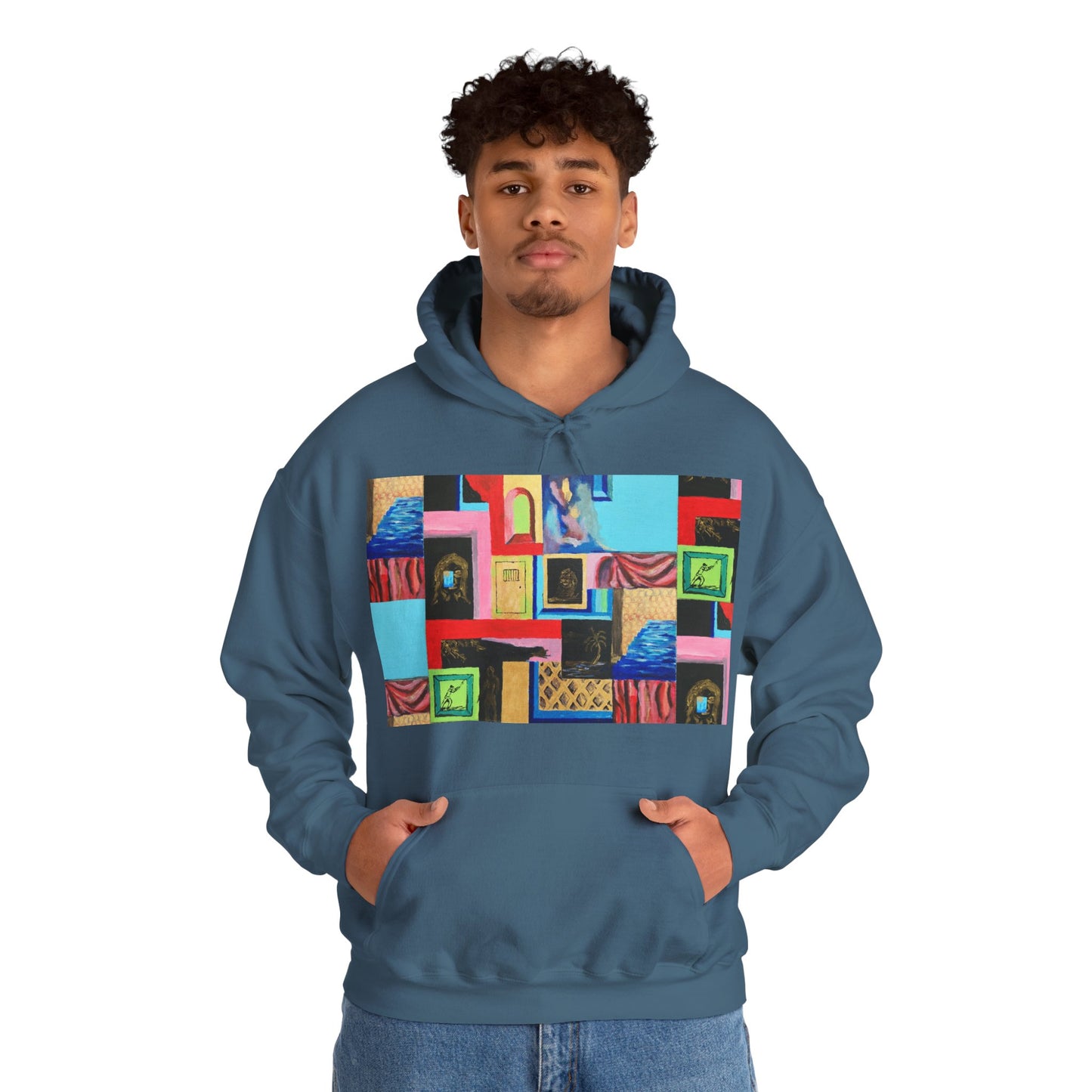 Efe Abstract Collage Hoodie — Colorful Retro Frames Art Sweatshirt