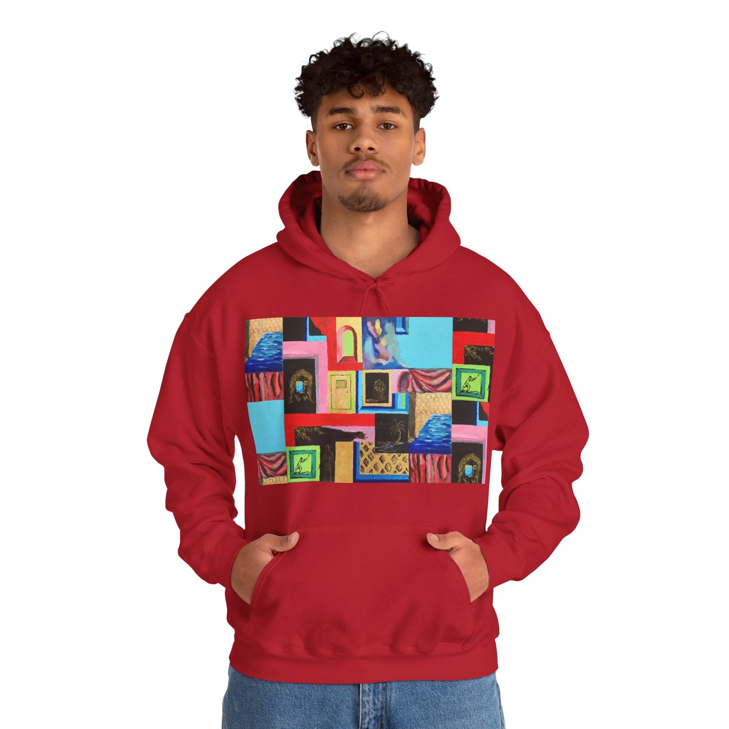 Efe Abstract Collage Hoodie — Colorful Retro Frames Art Sweatshirt