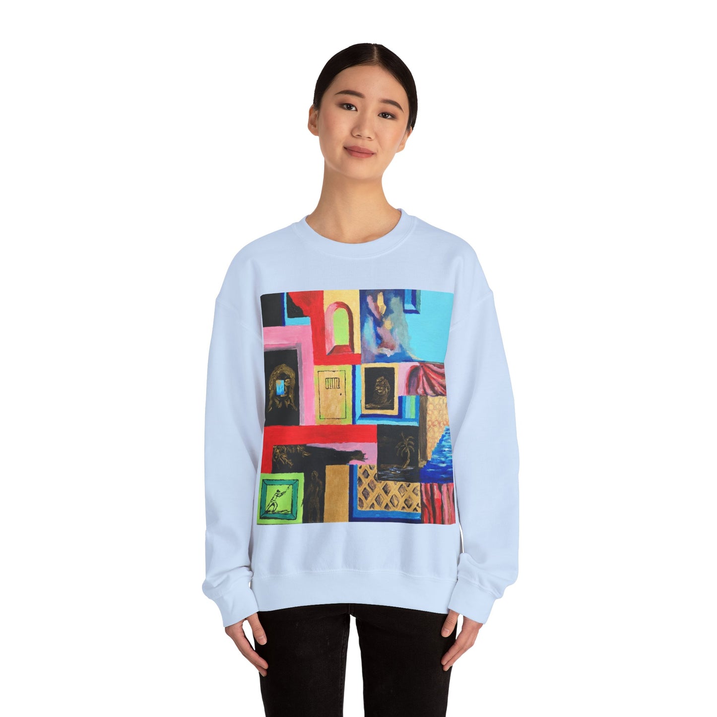 Abstract Gallery Crewneck Sweatshirt — Colorful Collage Art Print