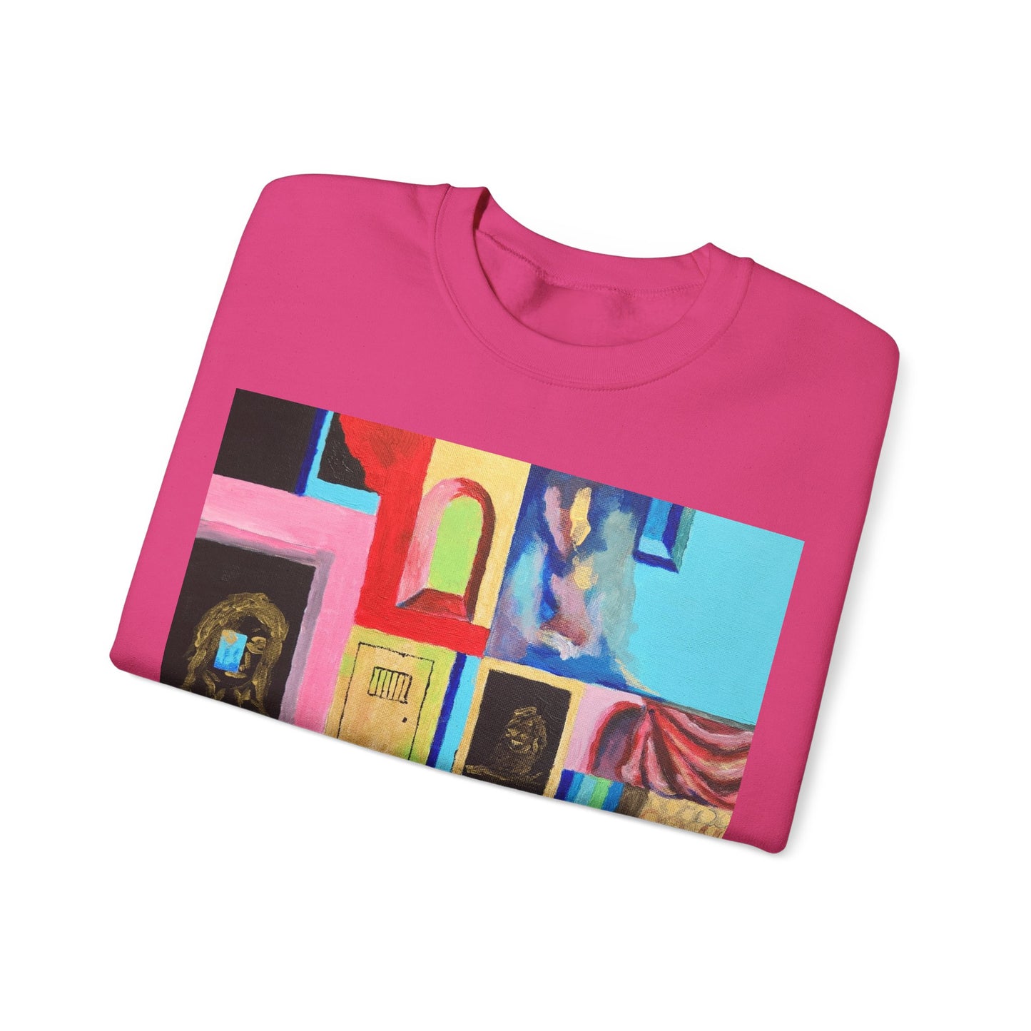 Abstract Gallery Crewneck Sweatshirt — Colorful Collage Art Print