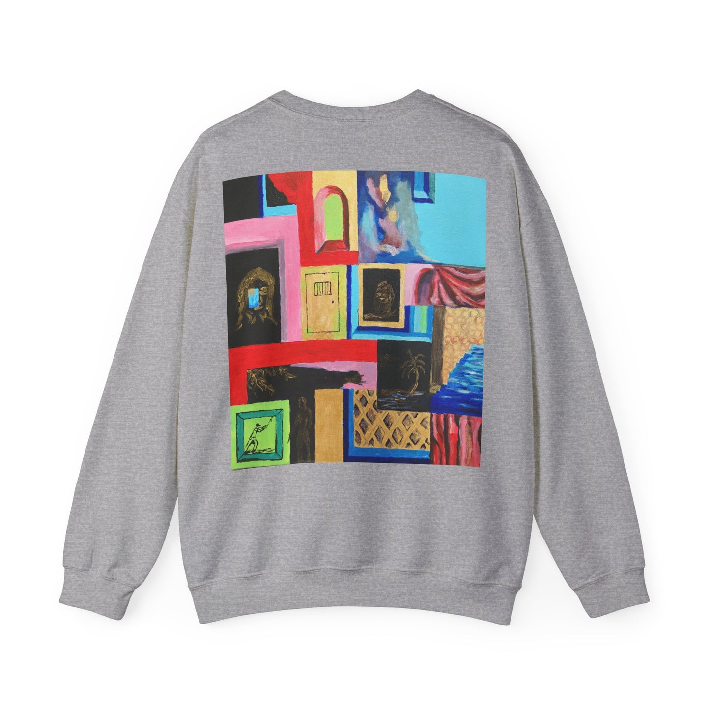 Abstract Gallery Crewneck Sweatshirt — Colorful Collage Art Print