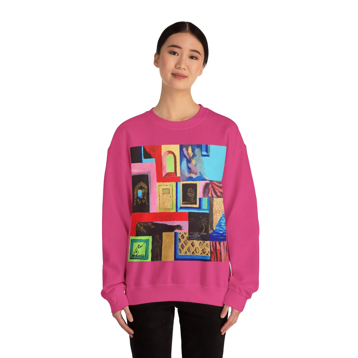 Abstract Gallery Crewneck Sweatshirt — Colorful Collage Art Print