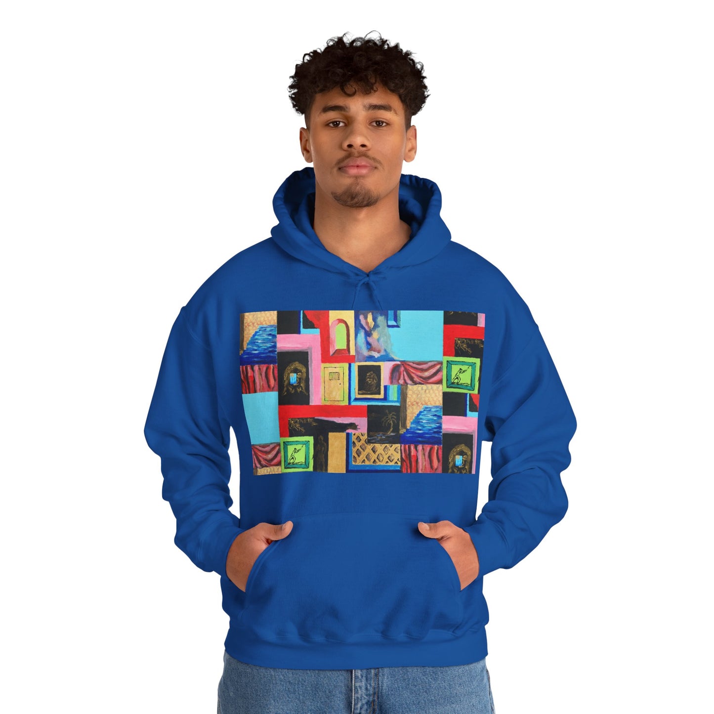 Efe Abstract Collage Hoodie — Colorful Retro Frames Art Sweatshirt