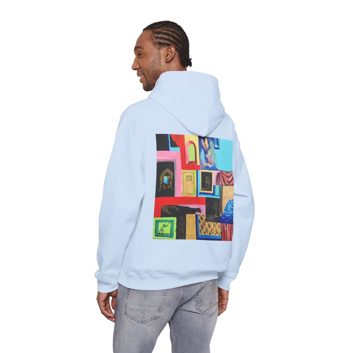 Efe Abstract Collage Hoodie — Colorful Retro Frames Art Sweatshirt
