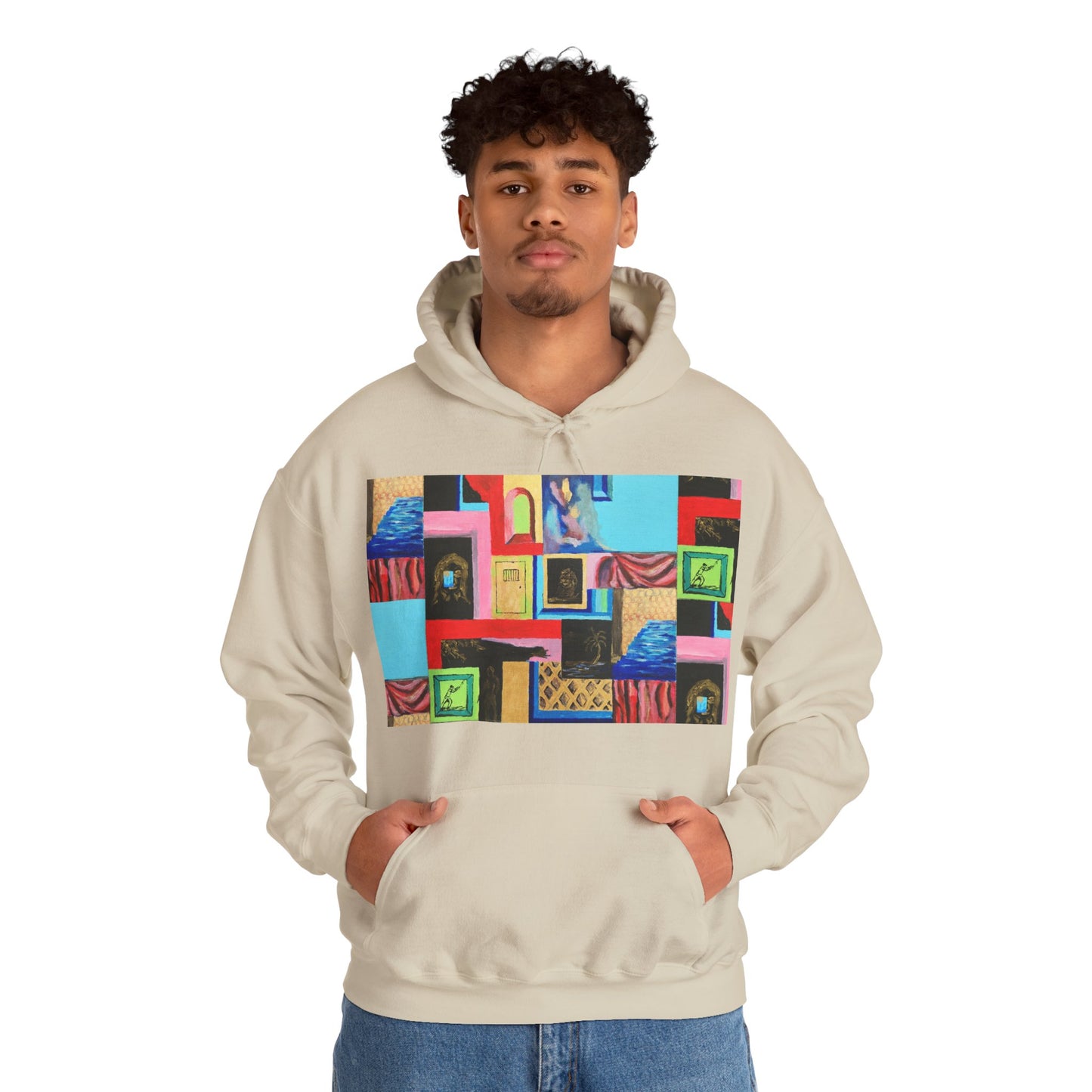 Efe Abstract Collage Hoodie — Colorful Retro Frames Art Sweatshirt