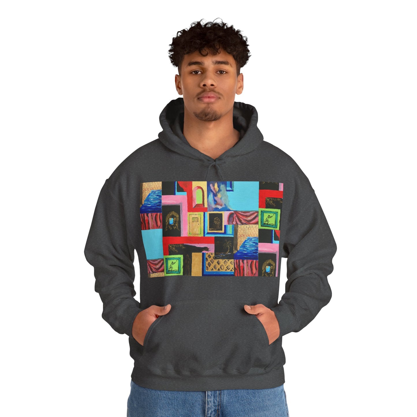Efe Abstract Collage Hoodie — Colorful Retro Frames Art Sweatshirt