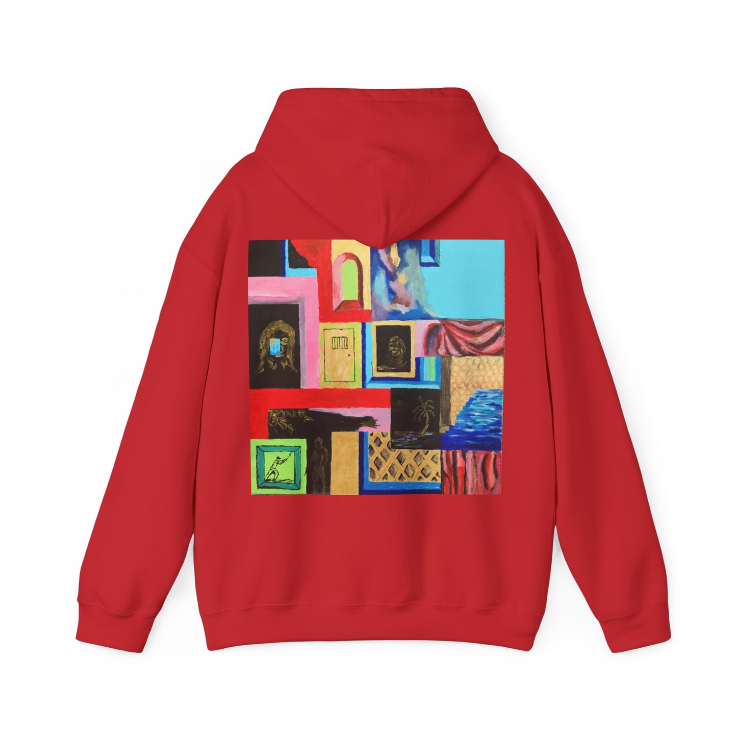 Efe Abstract Collage Hoodie — Colorful Retro Frames Art Sweatshirt