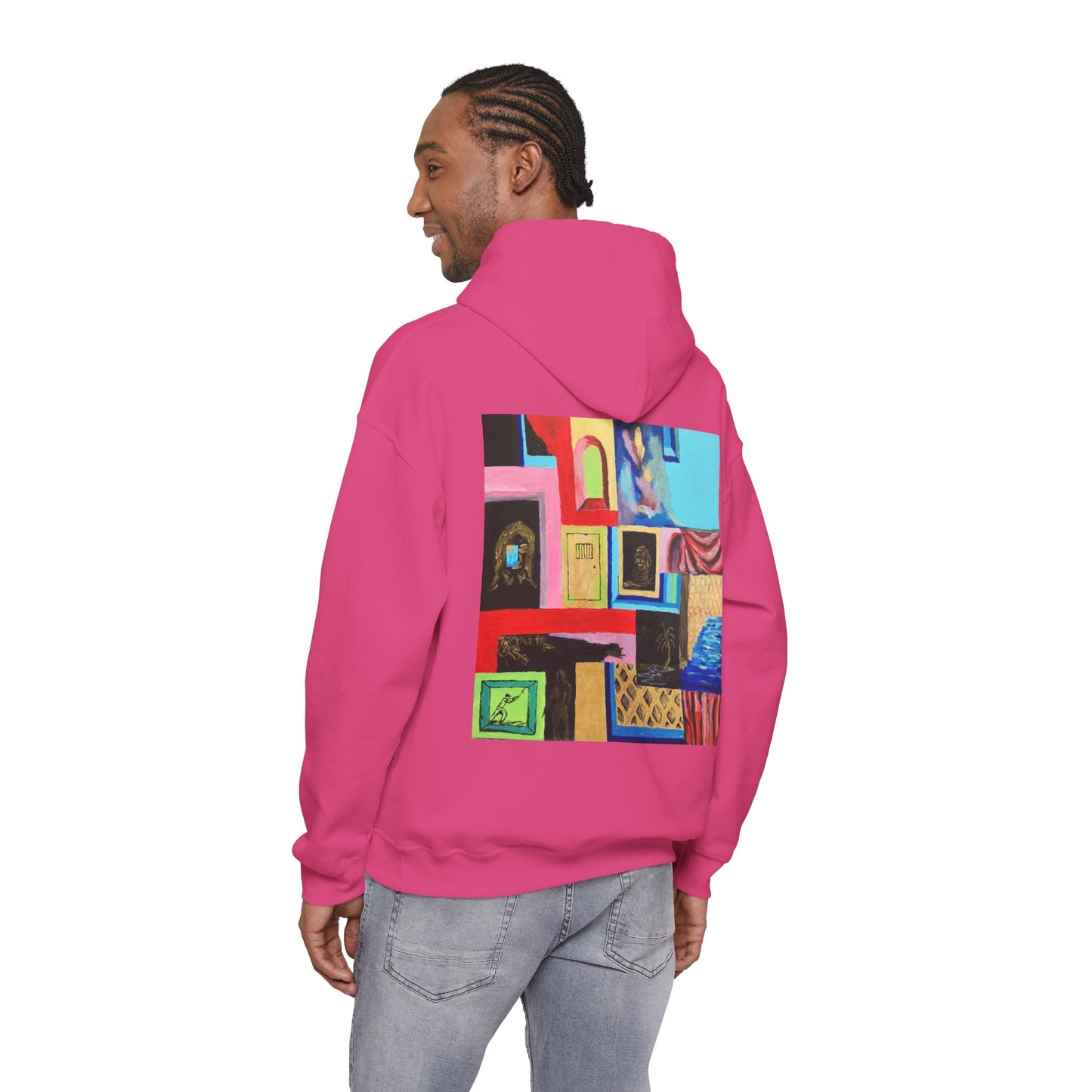 Efe Abstract Collage Hoodie — Colorful Retro Frames Art Sweatshirt