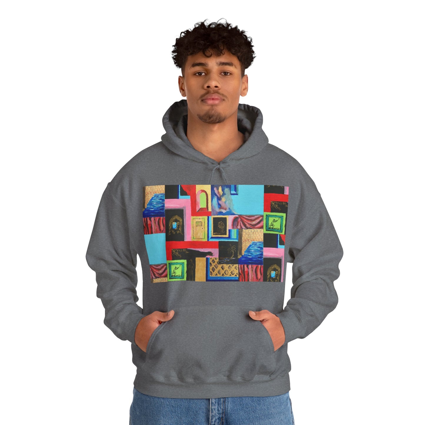 Efe Abstract Collage Hoodie — Colorful Retro Frames Art Sweatshirt