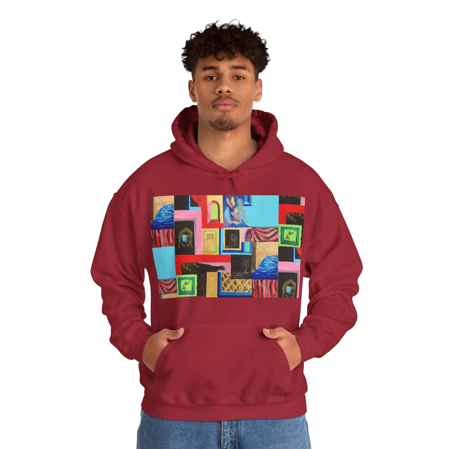 Efe Abstract Collage Hoodie — Colorful Retro Frames Art Sweatshirt