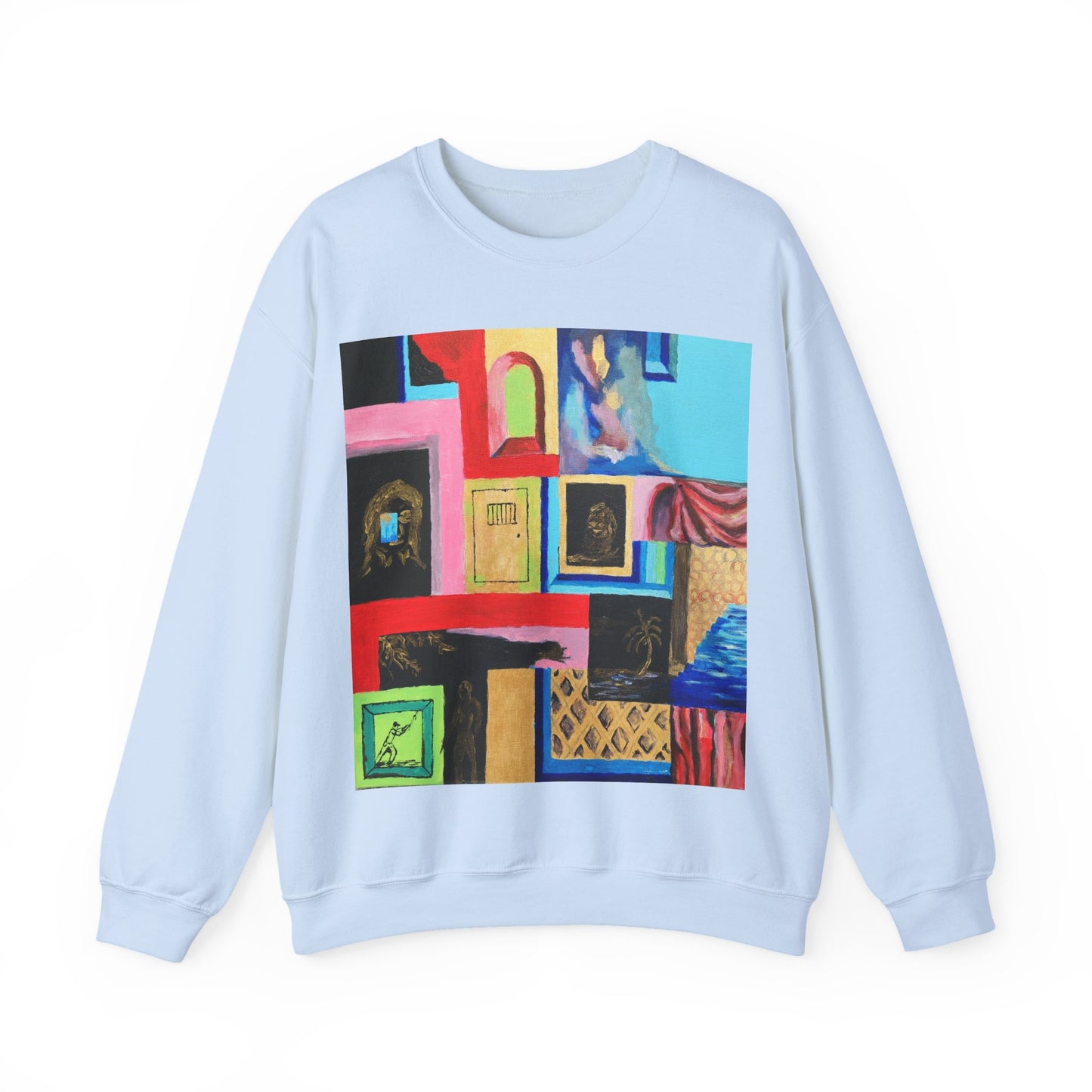 Abstract Gallery Crewneck Sweatshirt — Colorful Collage Art Print