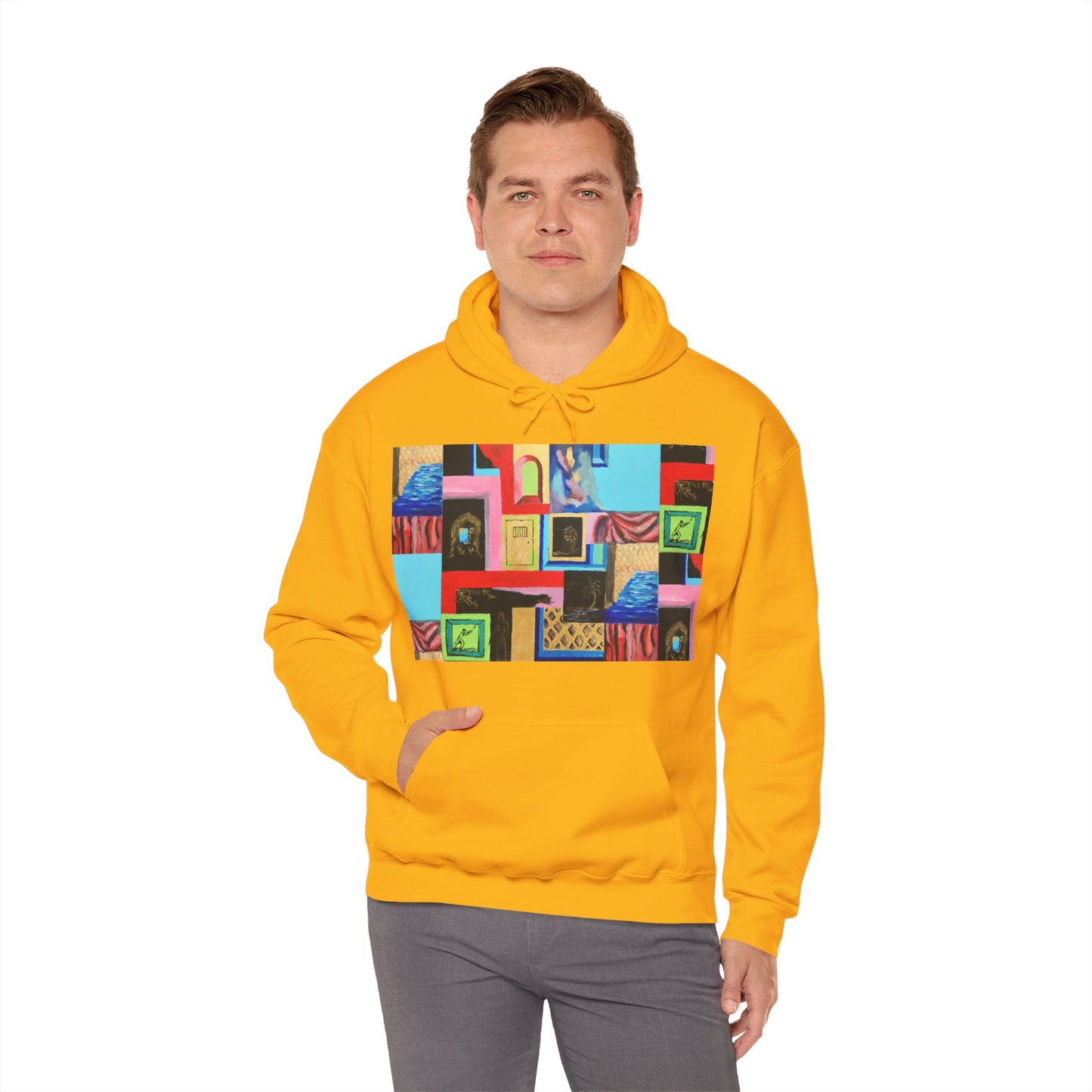 Efe Abstract Collage Hoodie — Colorful Retro Frames Art Sweatshirt