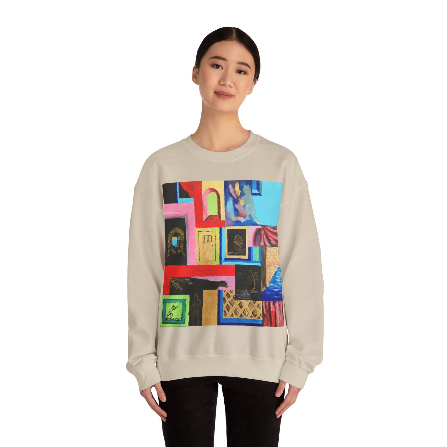 Abstract Gallery Crewneck Sweatshirt — Colorful Collage Art Print