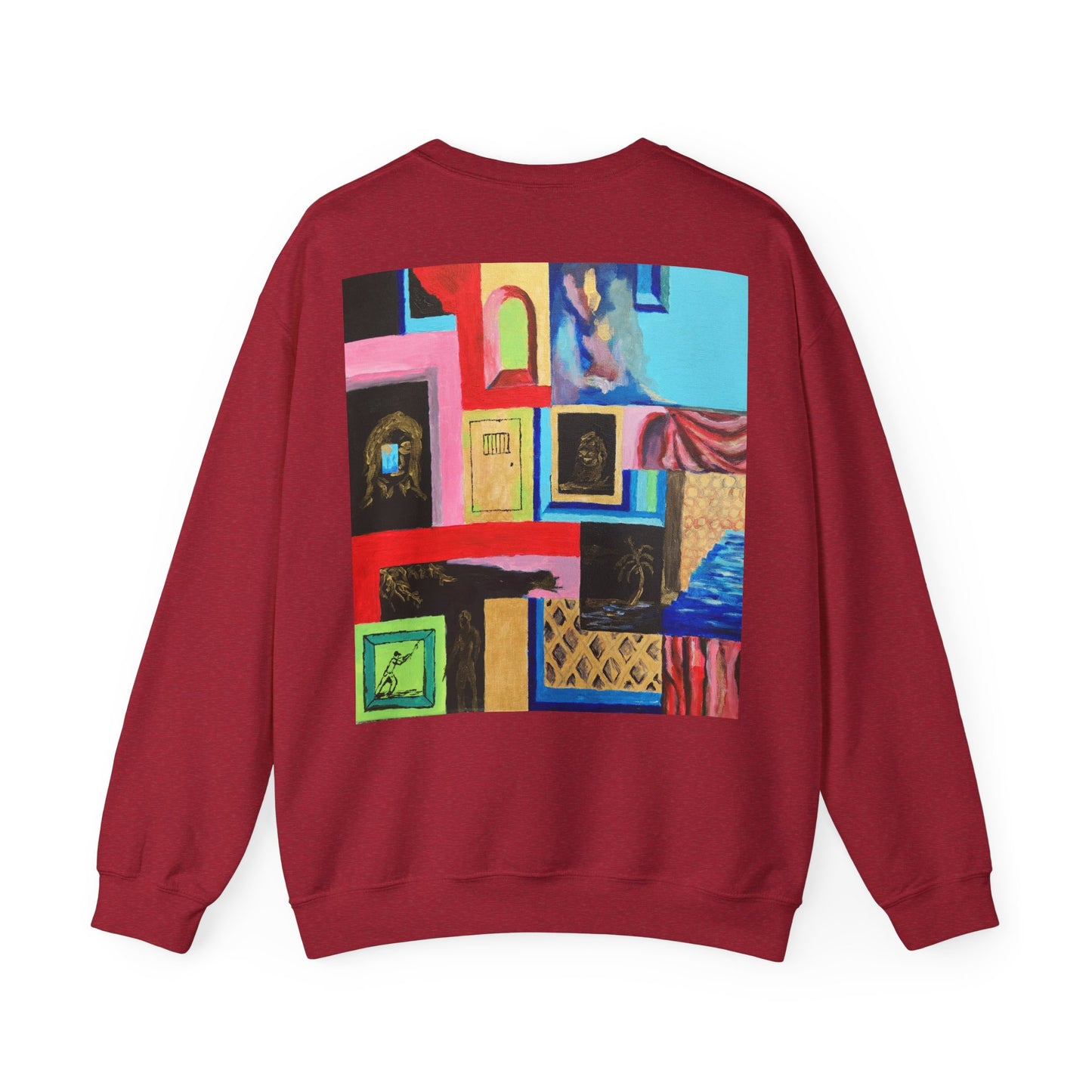 Abstract Gallery Crewneck Sweatshirt — Colorful Collage Art Print