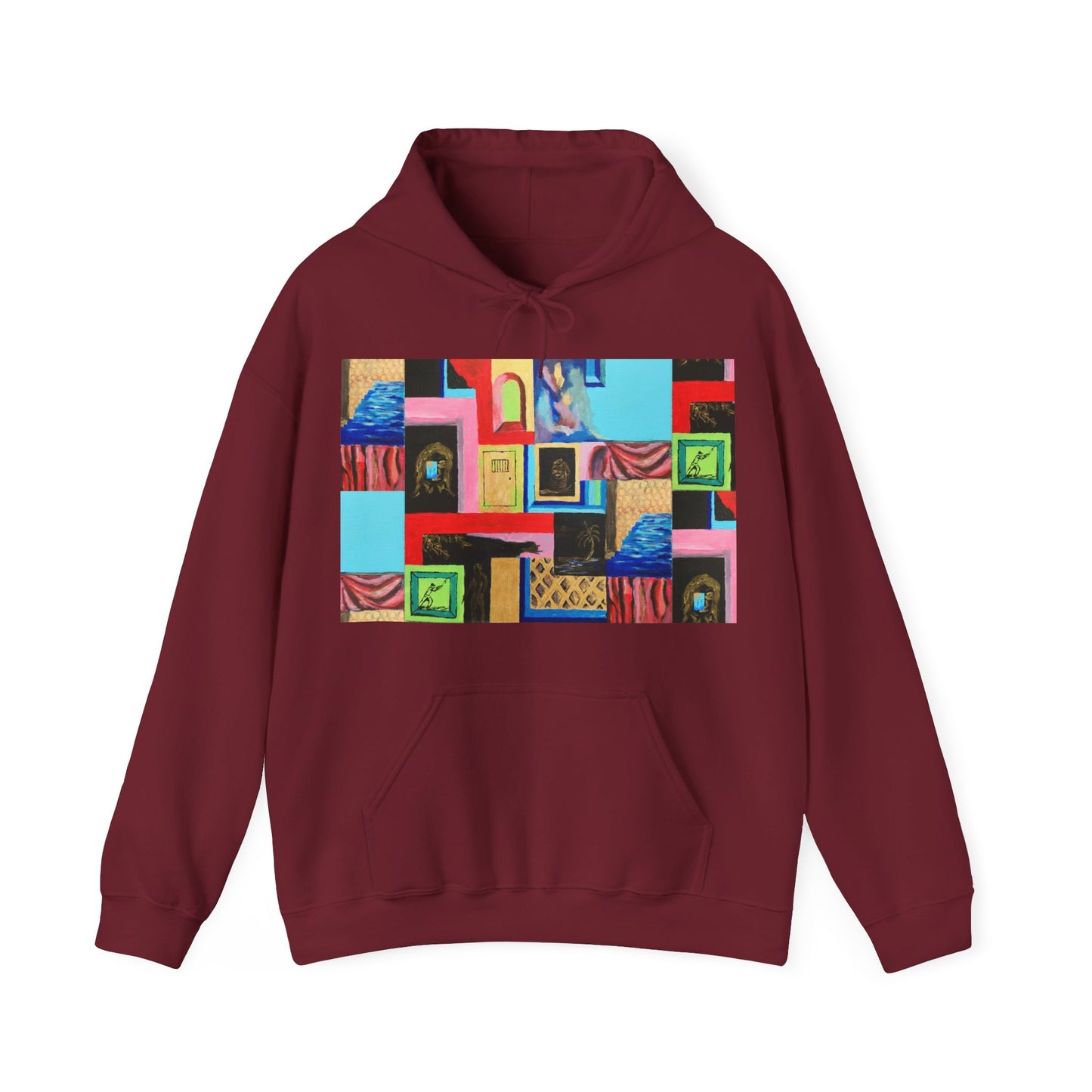 Efe Abstract Collage Hoodie — Colorful Retro Frames Art Sweatshirt