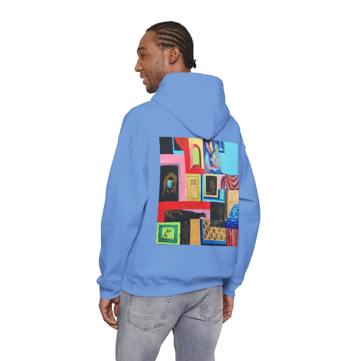 Efe Abstract Collage Hoodie — Colorful Retro Frames Art Sweatshirt