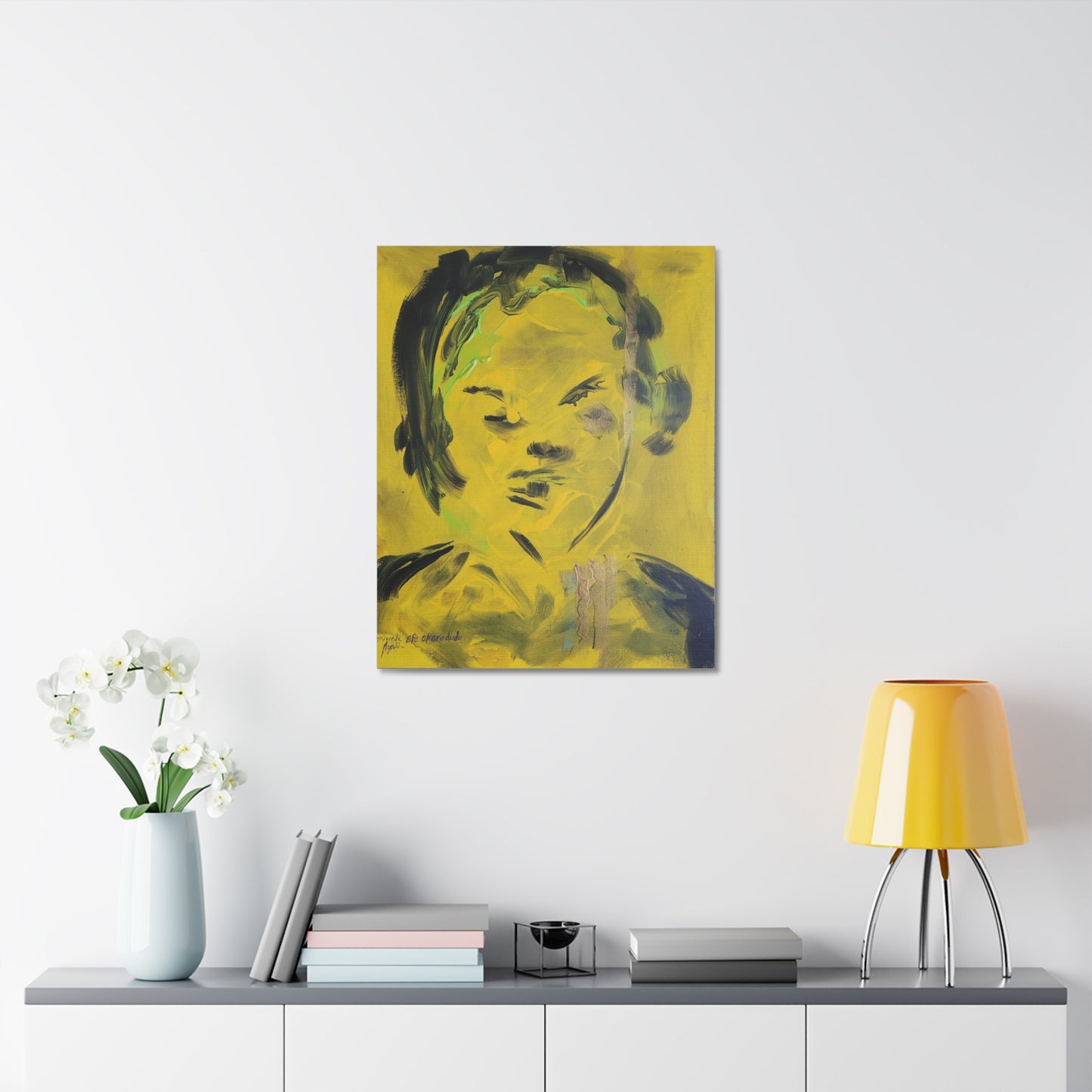 Efe open edition Art print on  Stretched Canvas - Bold Yellow Portrait for Wall Decor