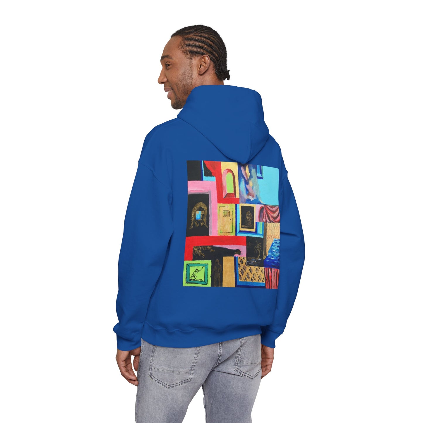 Efe Abstract Collage Hoodie — Colorful Retro Frames Art Sweatshirt