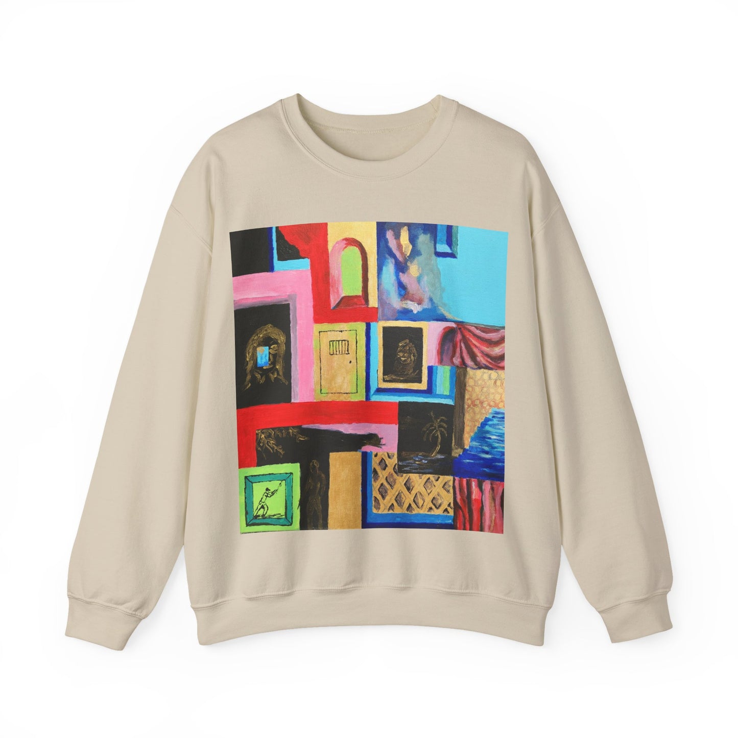 Abstract Gallery Crewneck Sweatshirt — Colorful Collage Art Print