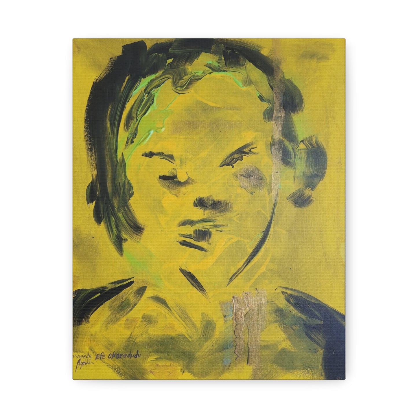 Efe open edition Art print on  Stretched Canvas - Bold Yellow Portrait for Wall Decor