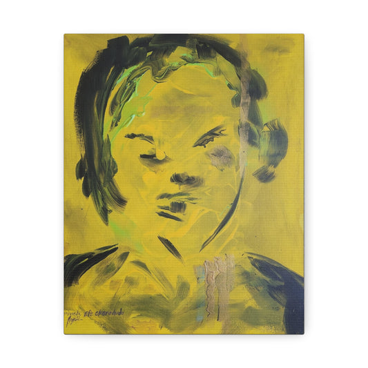 Efe open edition Art print on  Stretched Canvas - Bold Yellow Portrait for Wall Decor