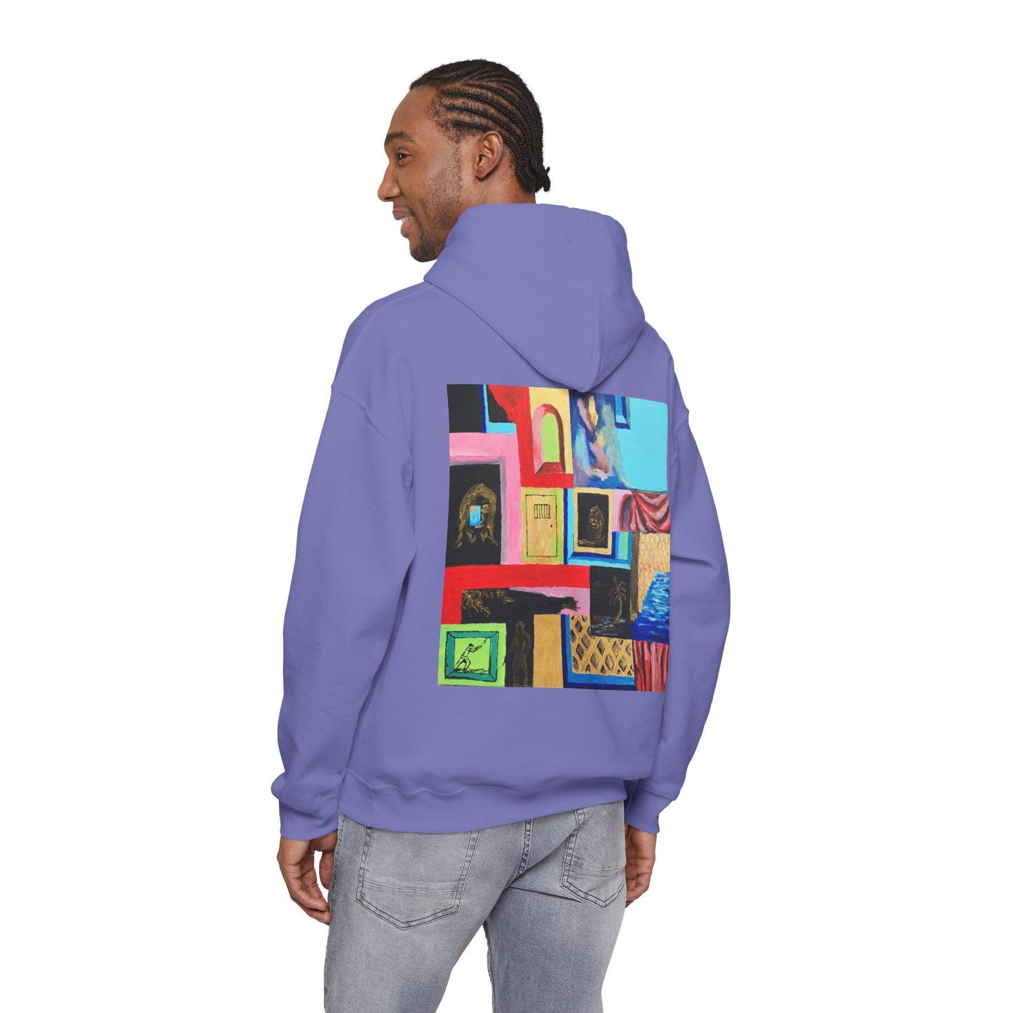 Efe Abstract Collage Hoodie — Colorful Retro Frames Art Sweatshirt