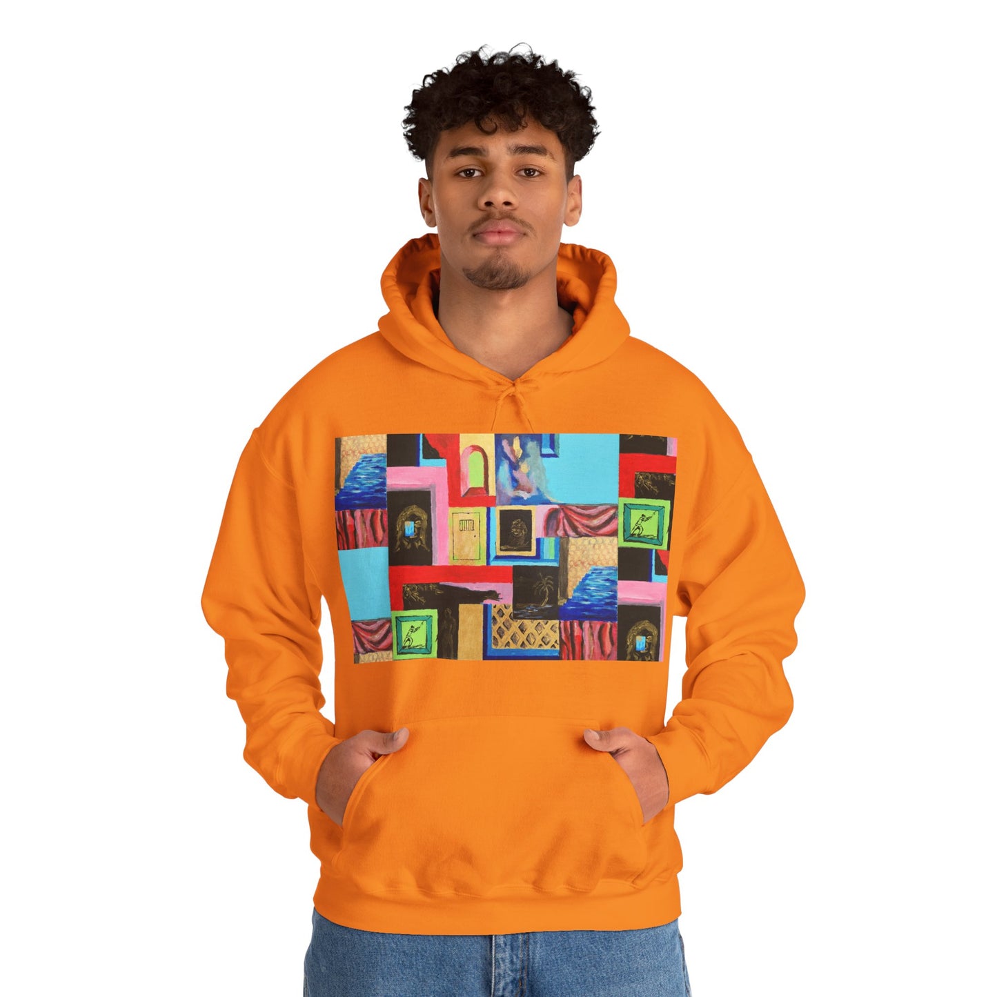 Efe Abstract Collage Hoodie — Colorful Retro Frames Art Sweatshirt