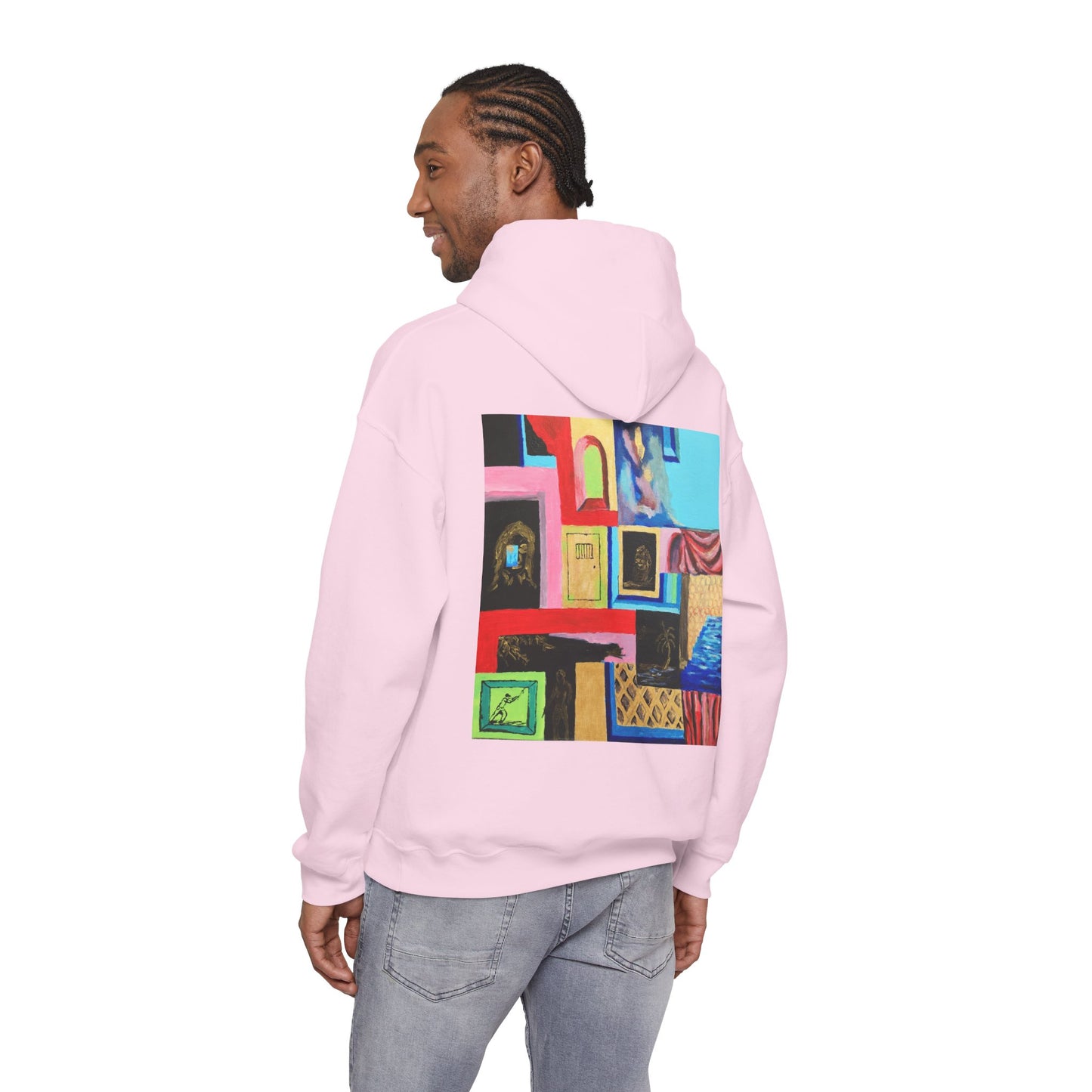 Efe Abstract Collage Hoodie — Colorful Retro Frames Art Sweatshirt