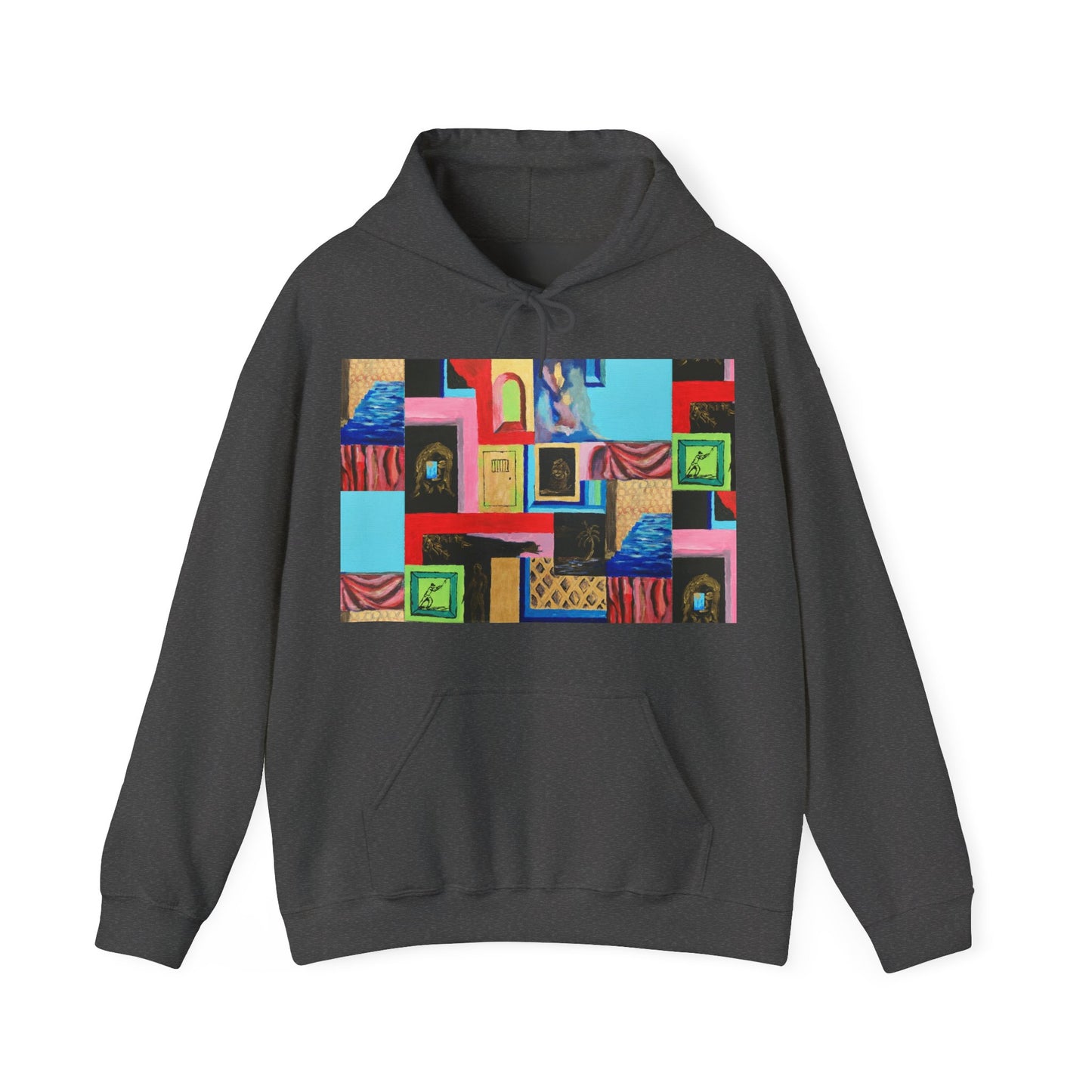 Efe Abstract Collage Hoodie — Colorful Retro Frames Art Sweatshirt