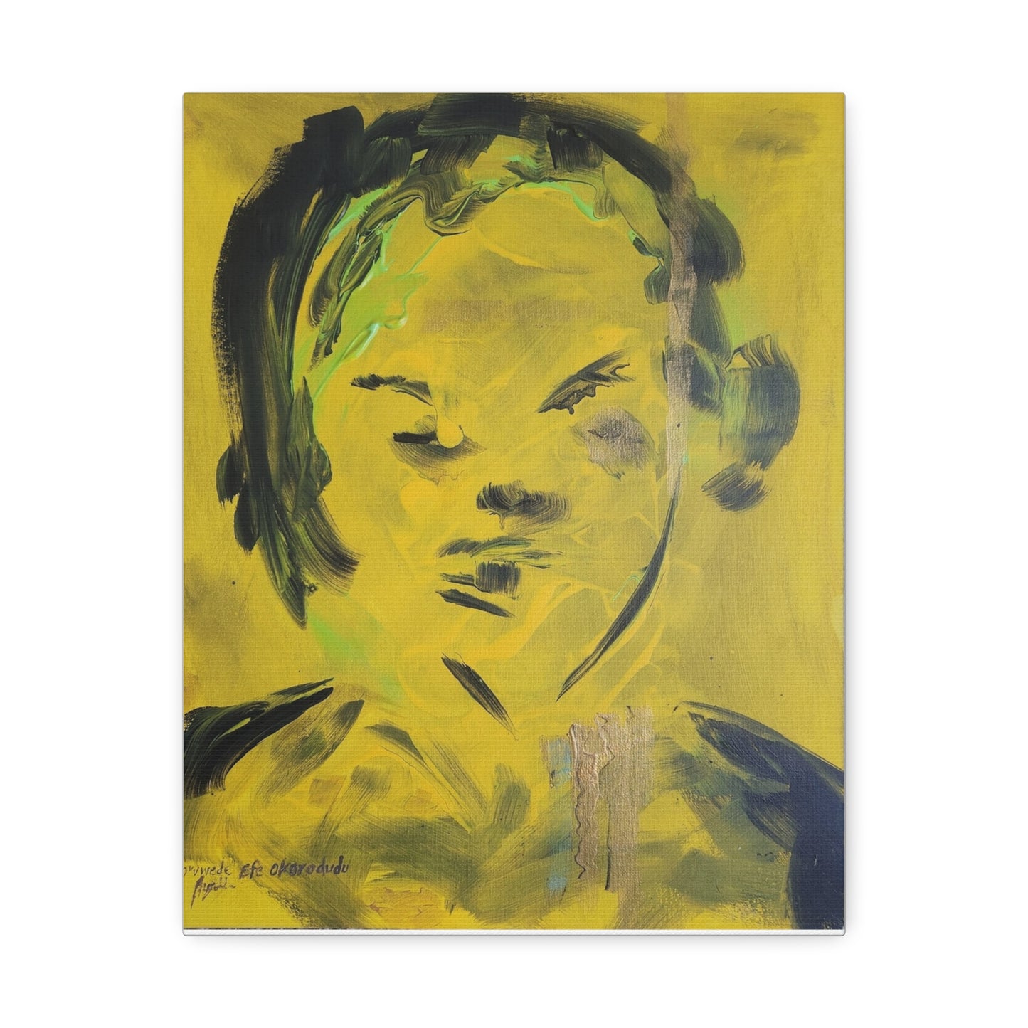 Efe open edition Art print on  Stretched Canvas - Bold Yellow Portrait for Wall Decor