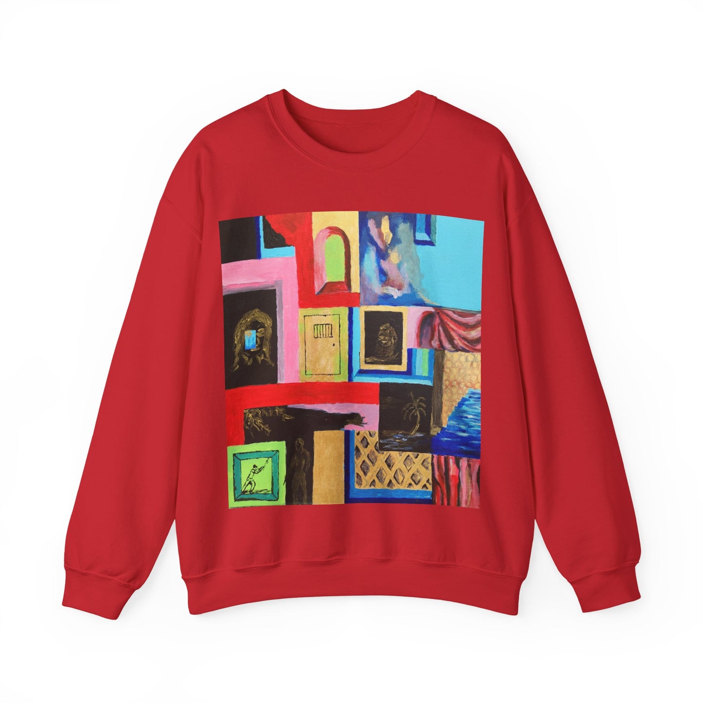 Abstract Gallery Crewneck Sweatshirt — Colorful Collage Art Print