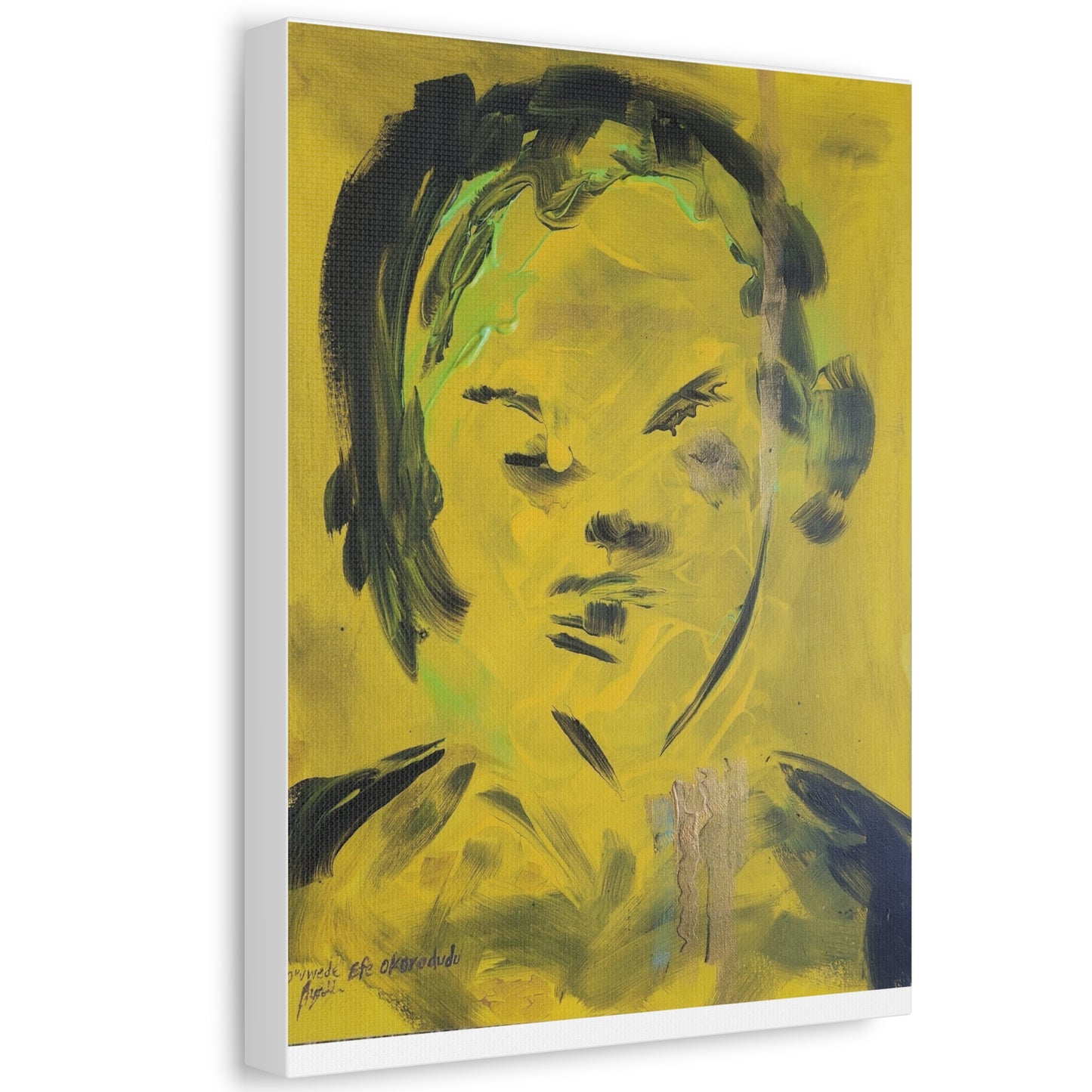 Efe open edition Art print on  Stretched Canvas - Bold Yellow Portrait for Wall Decor