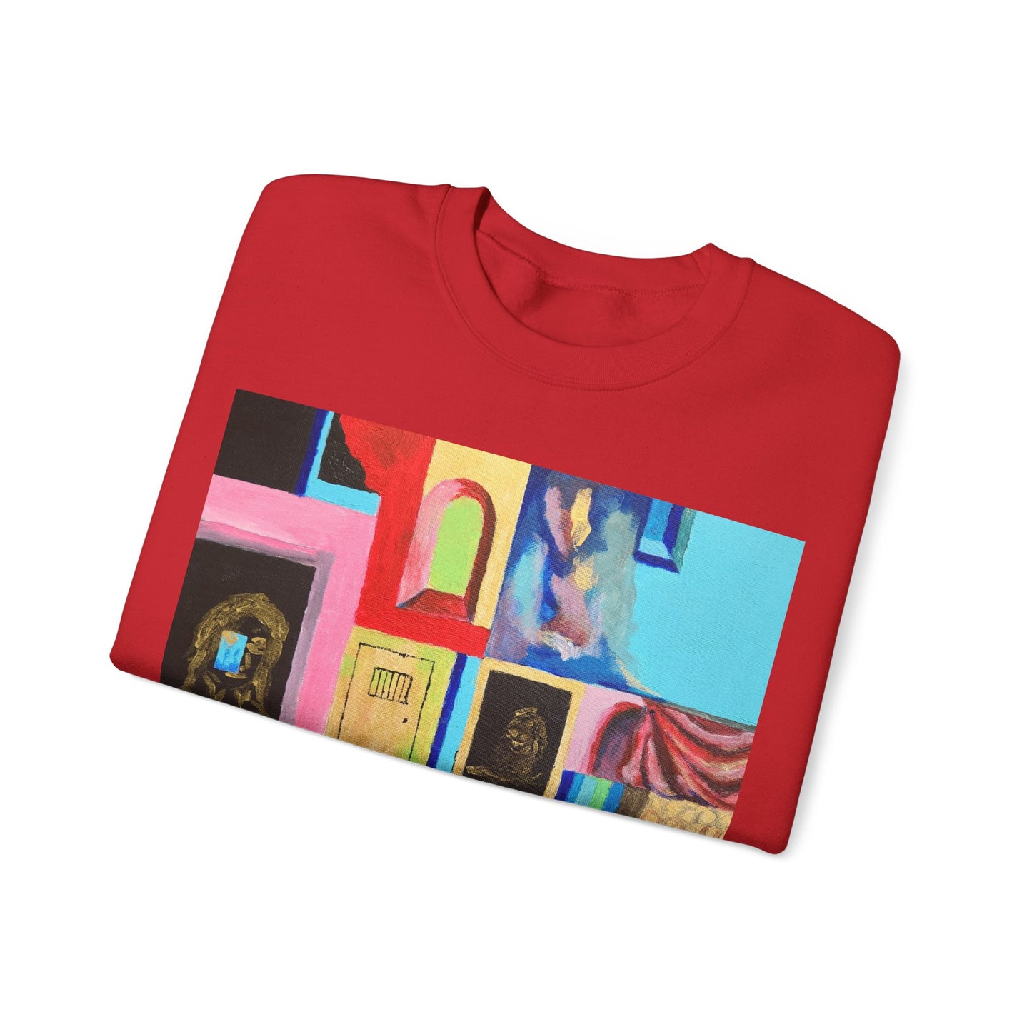 Abstract Gallery Crewneck Sweatshirt — Colorful Collage Art Print