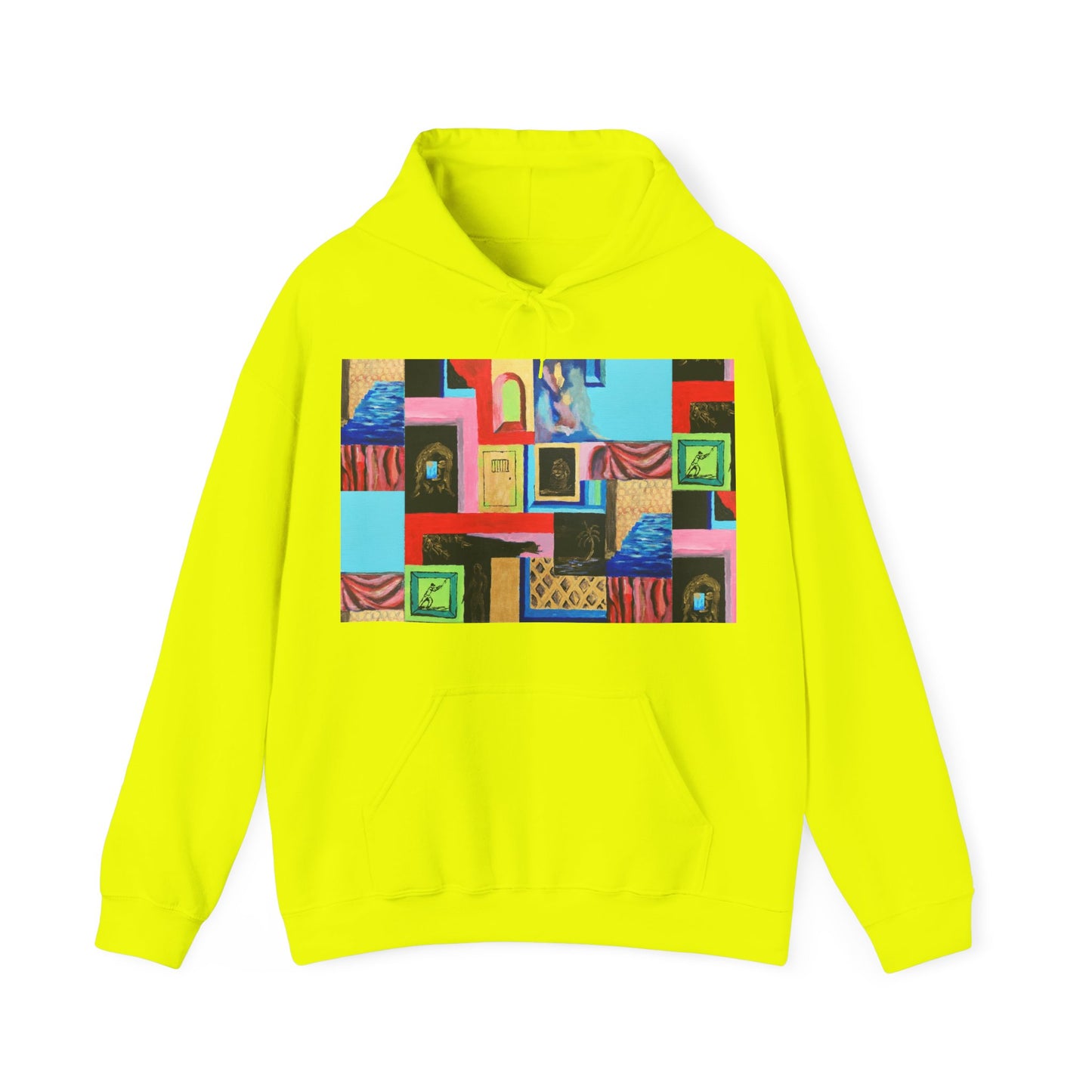 Efe Abstract Collage Hoodie — Colorful Retro Frames Art Sweatshirt