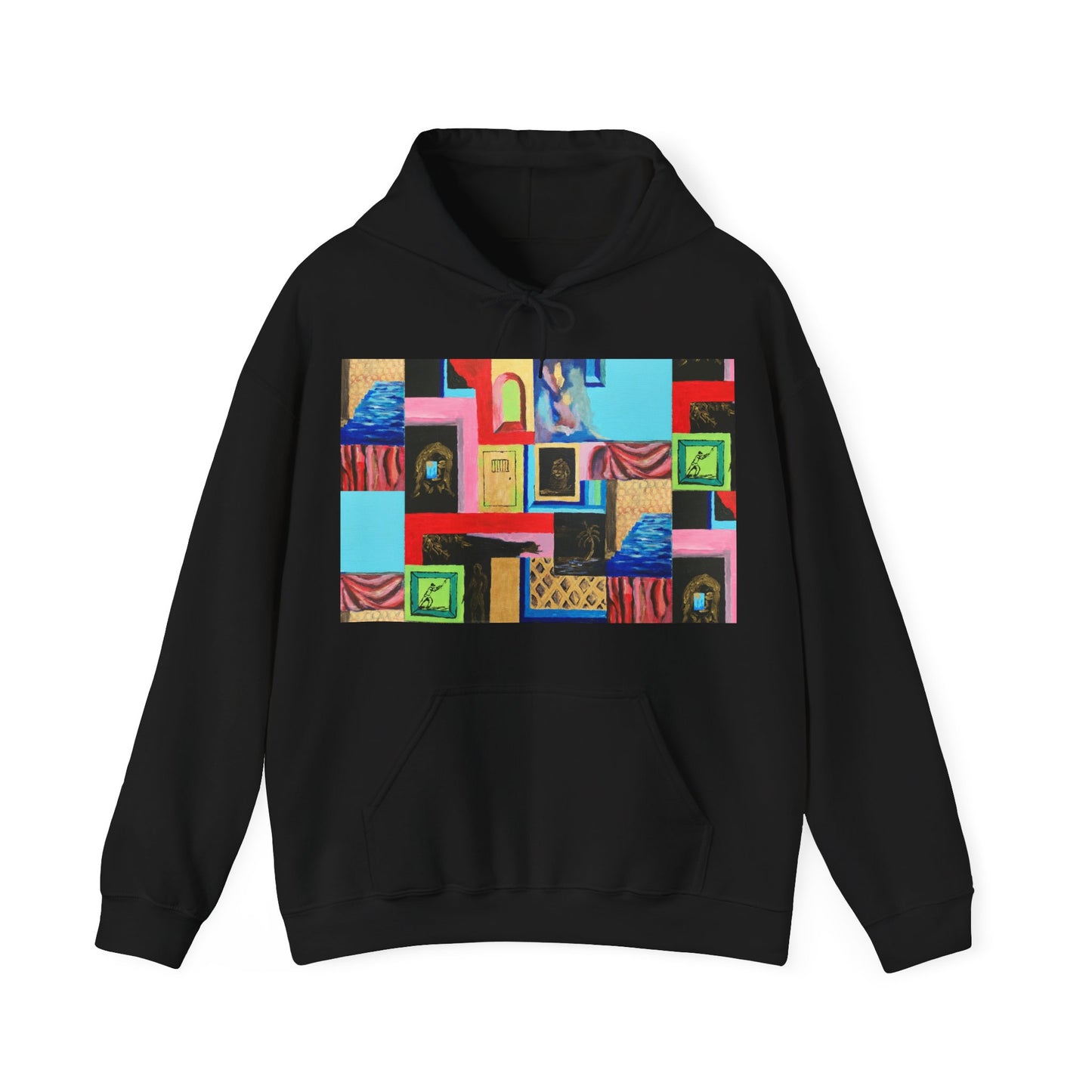 Efe Abstract Collage Hoodie — Colorful Retro Frames Art Sweatshirt