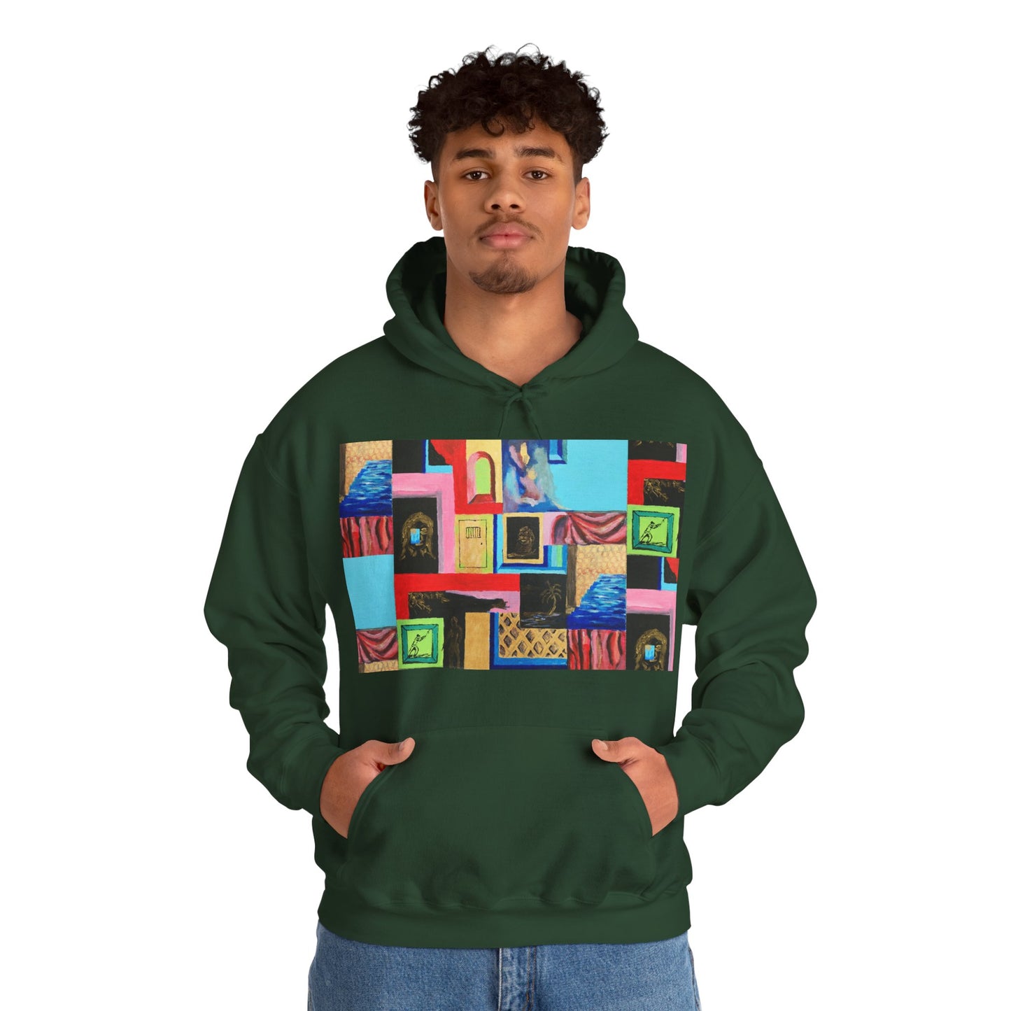 Efe Abstract Collage Hoodie — Colorful Retro Frames Art Sweatshirt
