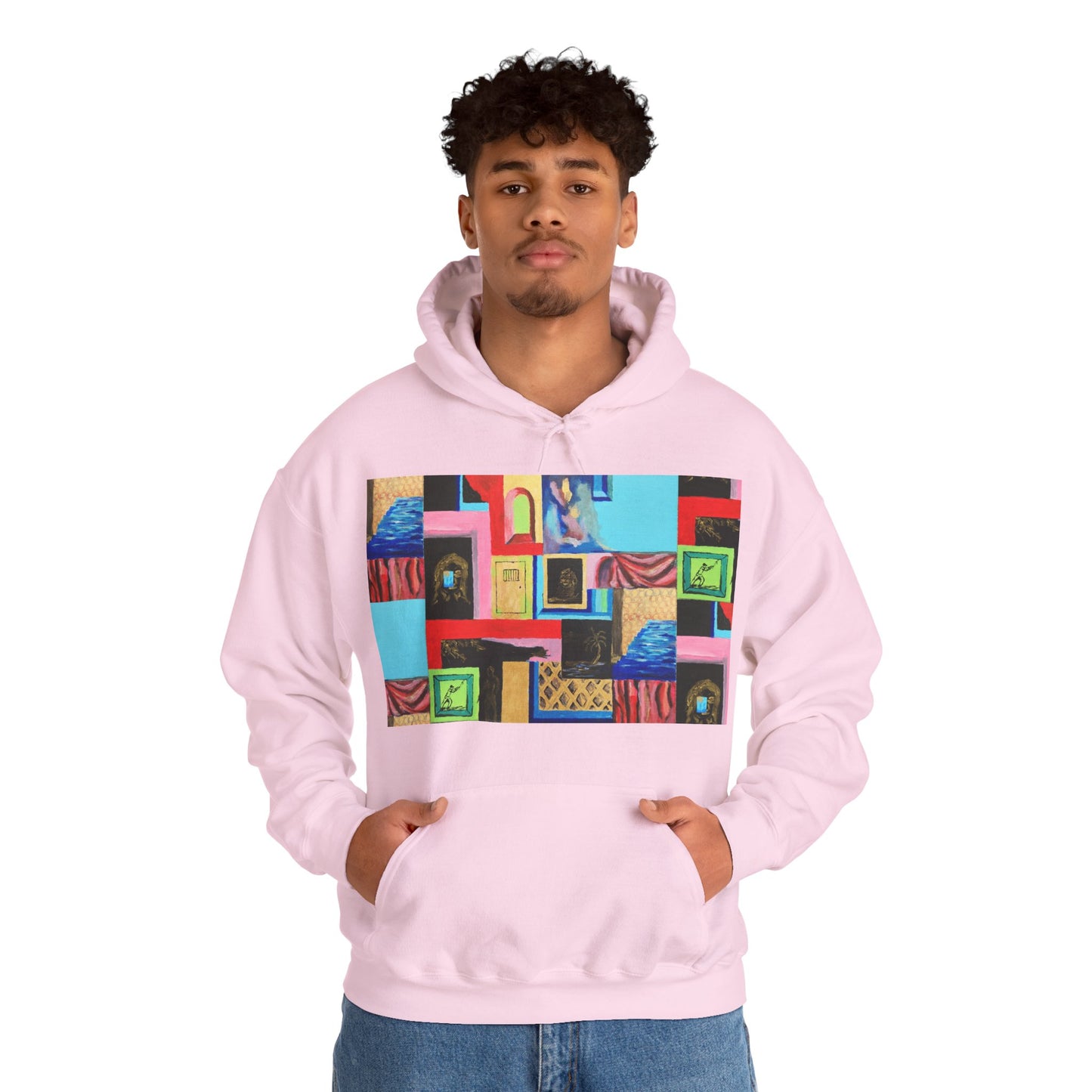 Efe Abstract Collage Hoodie — Colorful Retro Frames Art Sweatshirt